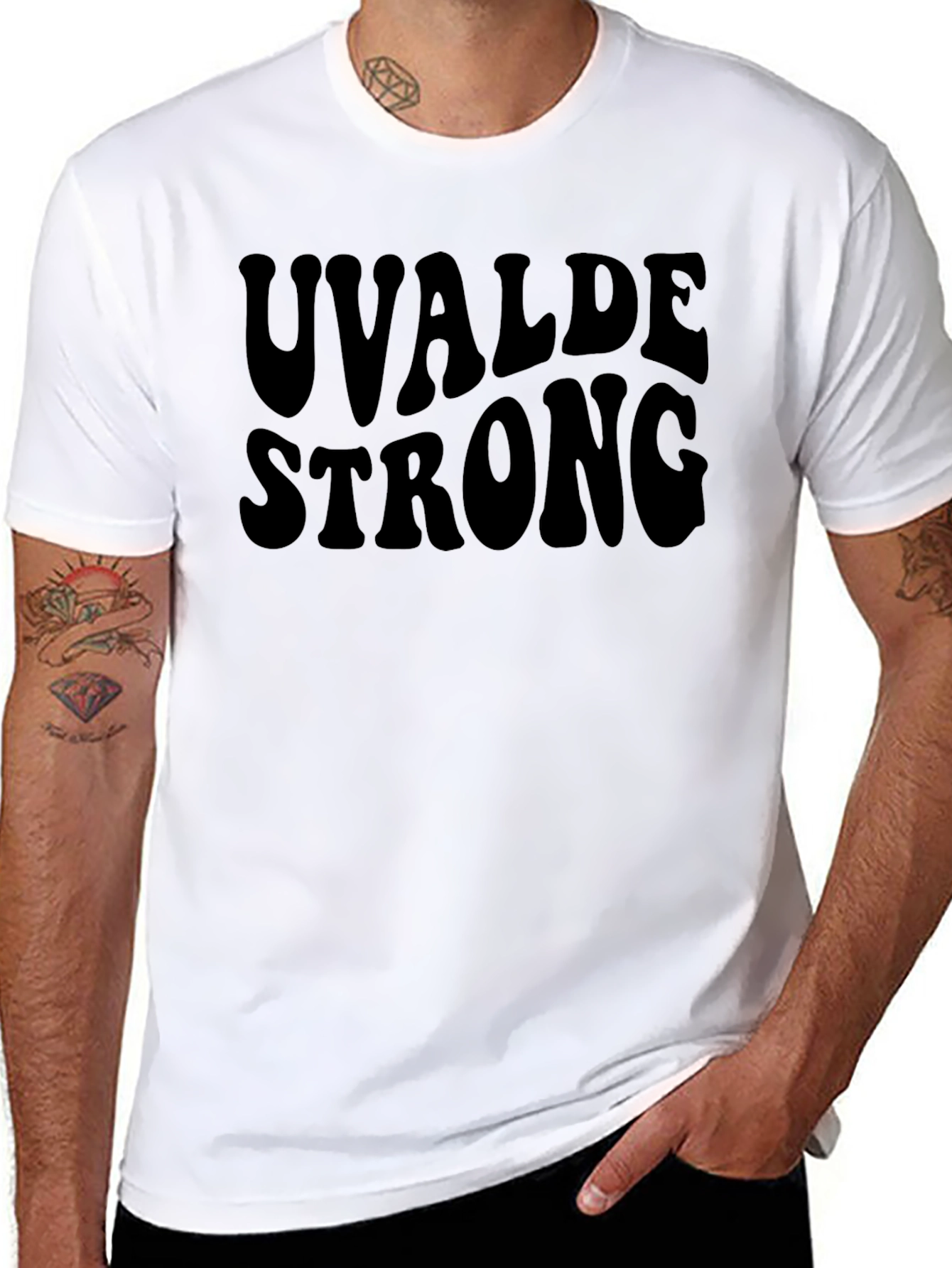 Black Uvalde Strong Black Graphic T-Shirt view 8