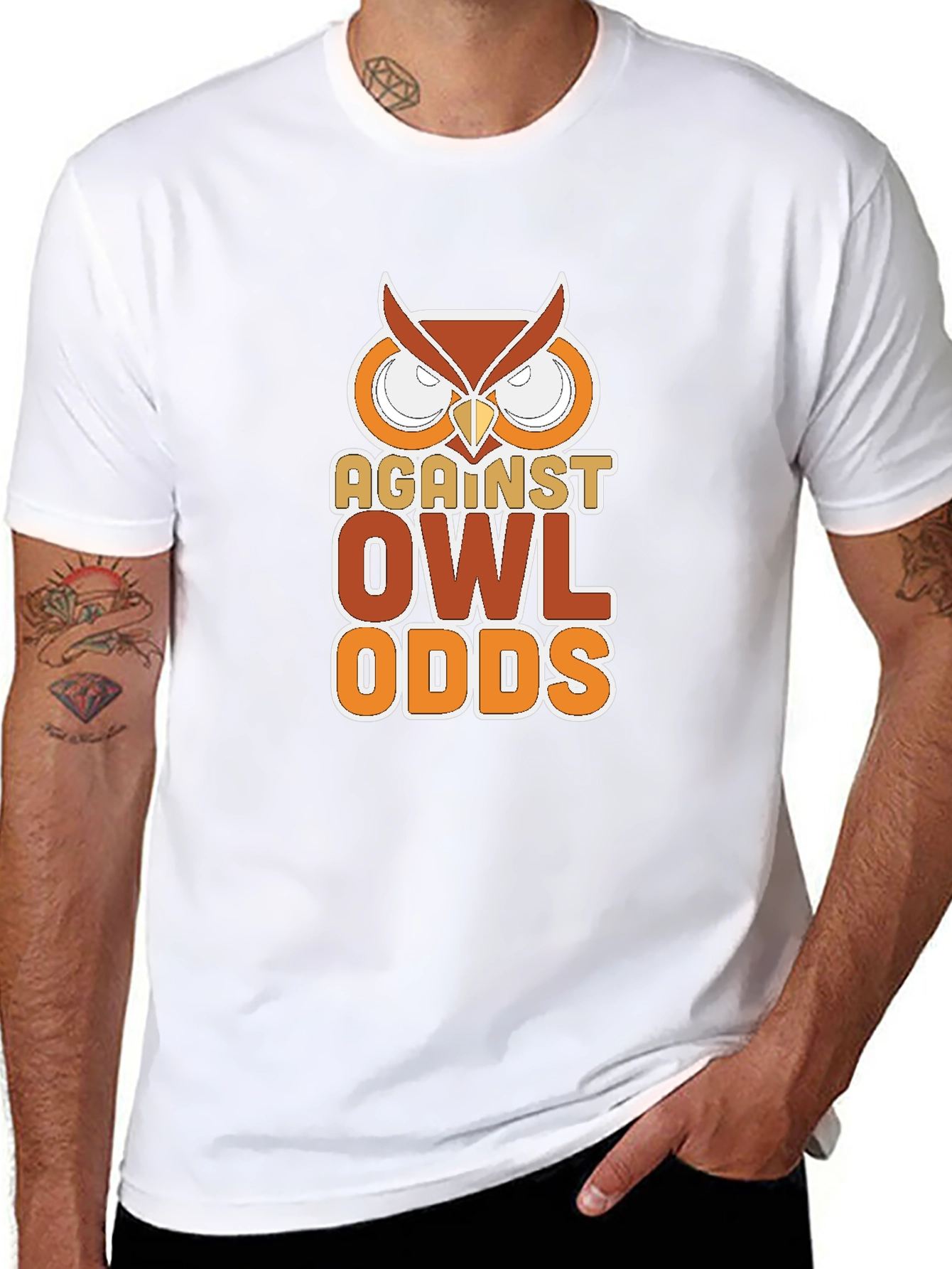 Black Against Owl Odds Graphic T-Shirt - Black view 8