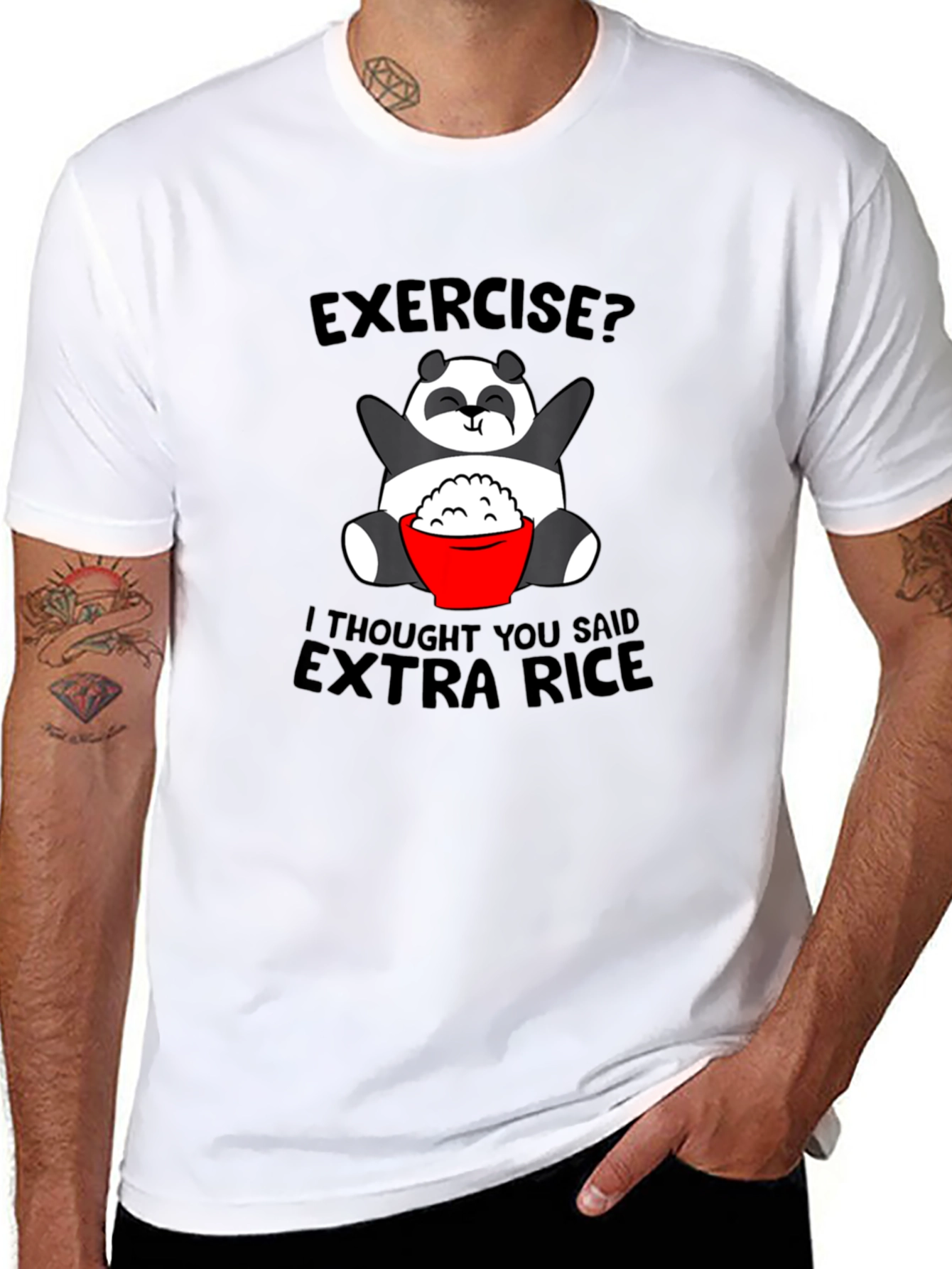 Black Funny Panda Extra Rice Graphic Tee Shirt view 8