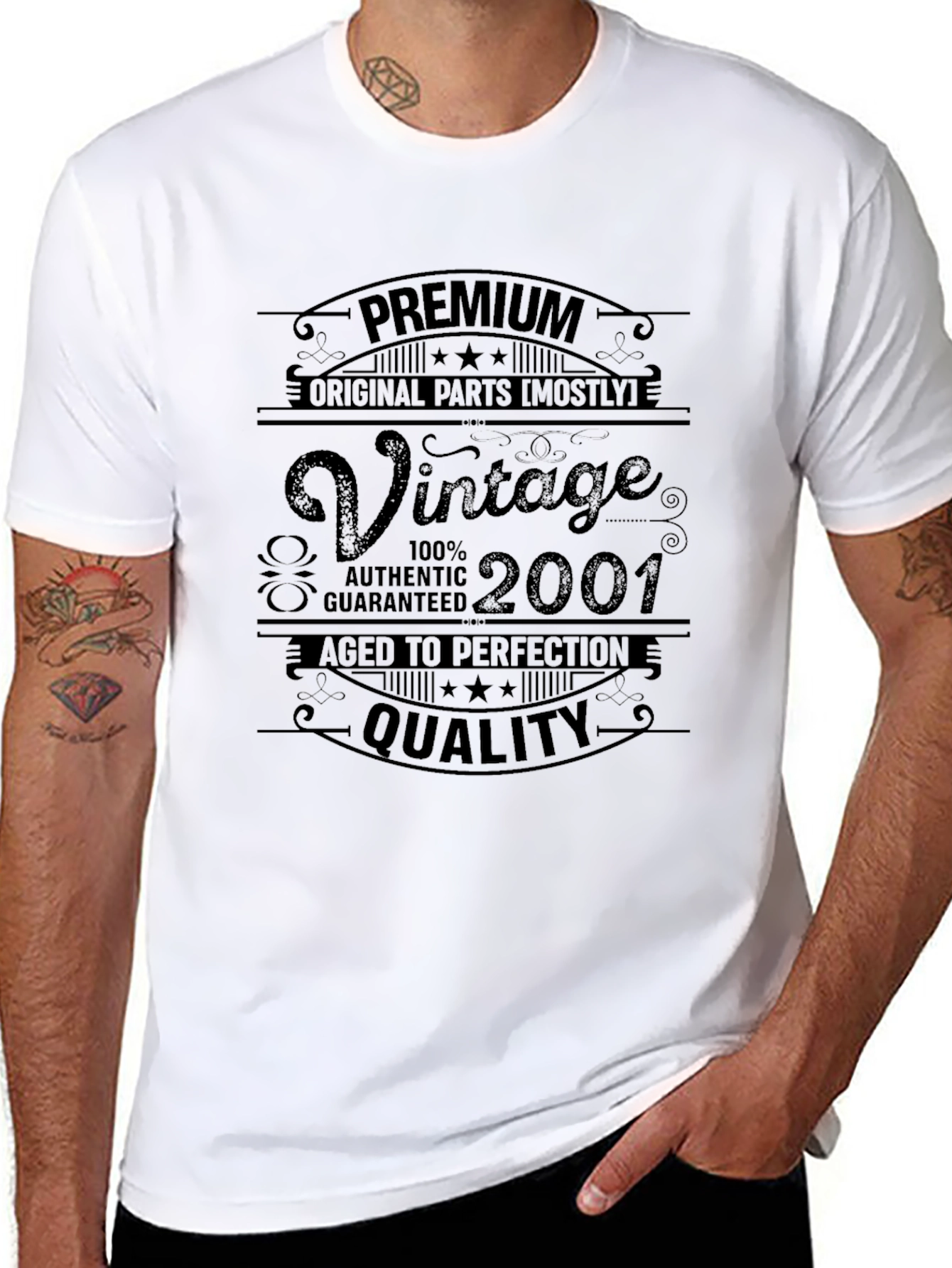 Black Vintage 2001 Premium Quality T-Shirt view 8