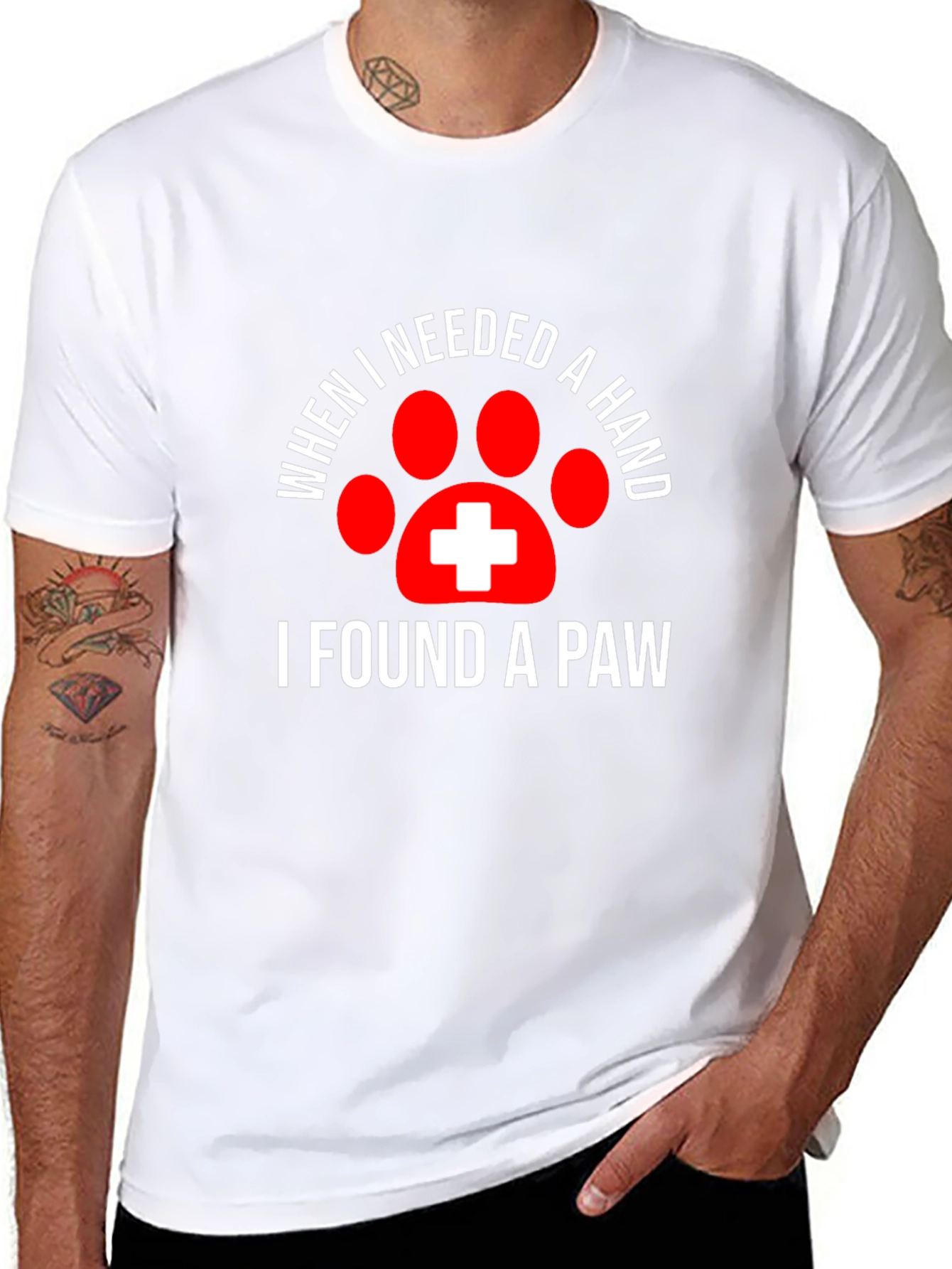 Black When I Needed a Hand I Found a Paw T-Shirt view 8