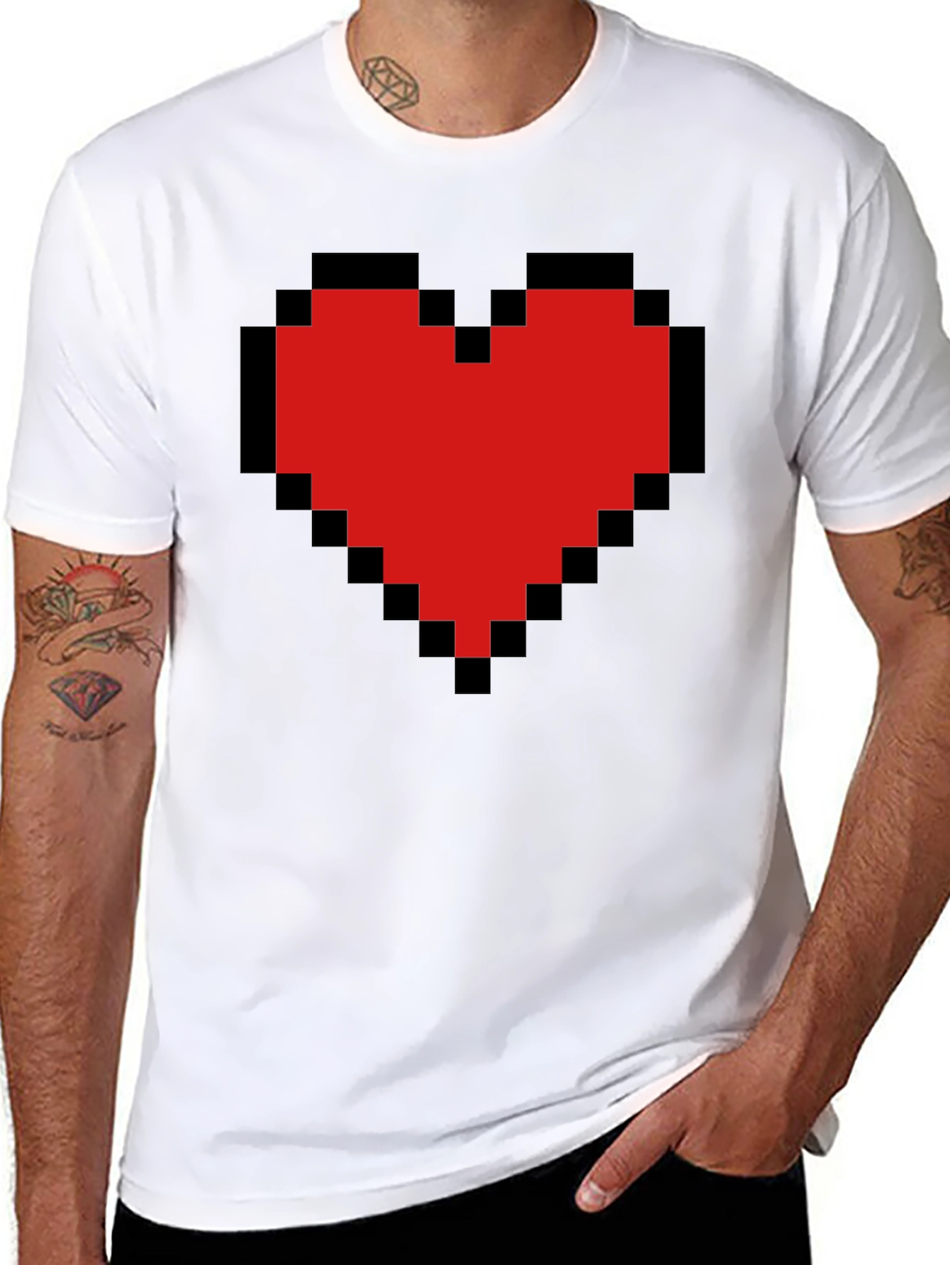 Black Pixel Heart Graphic Tee - Gamer Style view 8