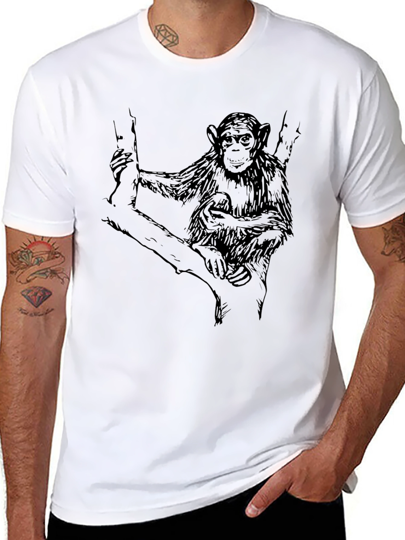 Black Chimpanzee Graphic Print Men's Black T-Shirt view 8