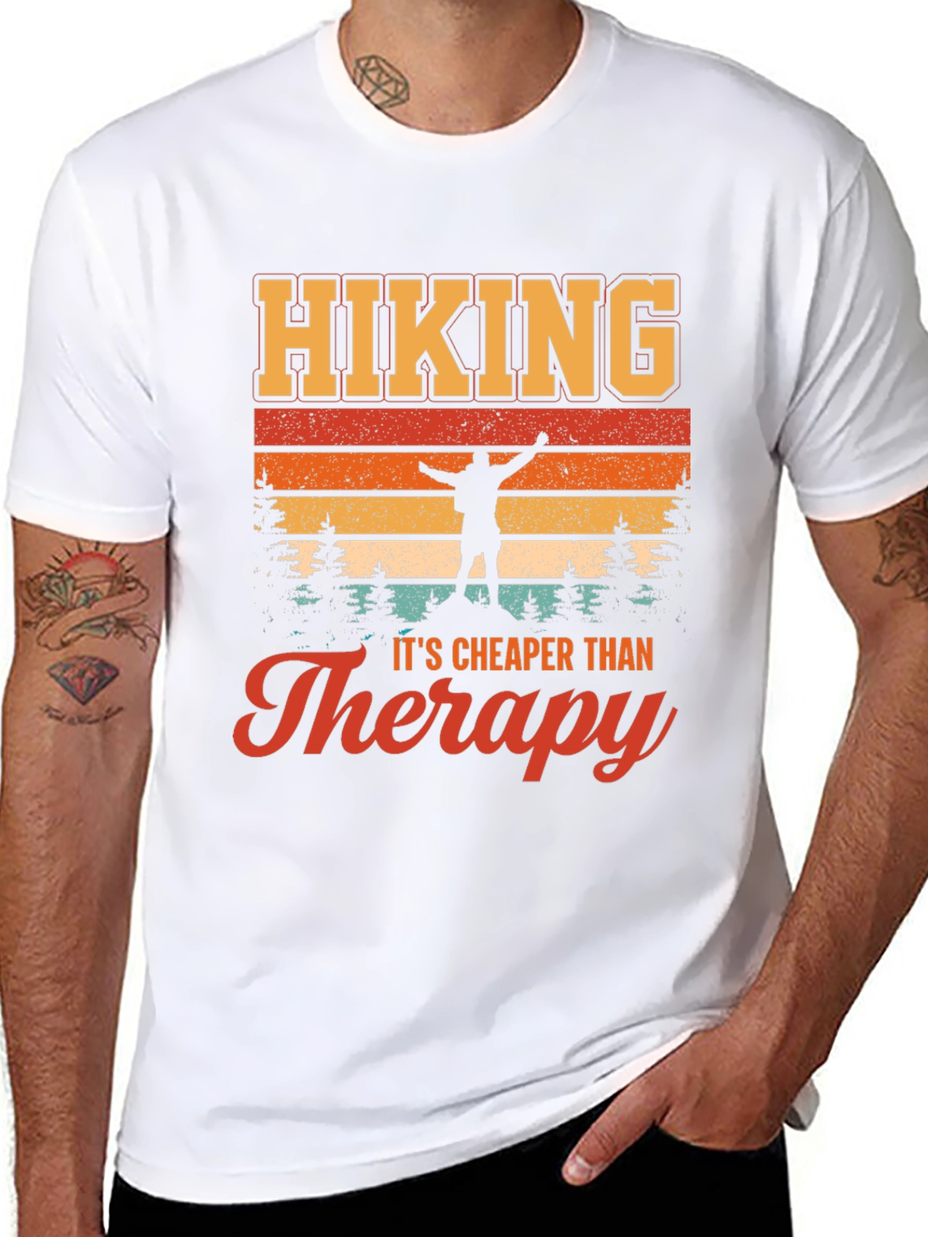 Black Hiking is Cheaper Than Therapy T-Shirt - Adventure Graphic Tee view 8