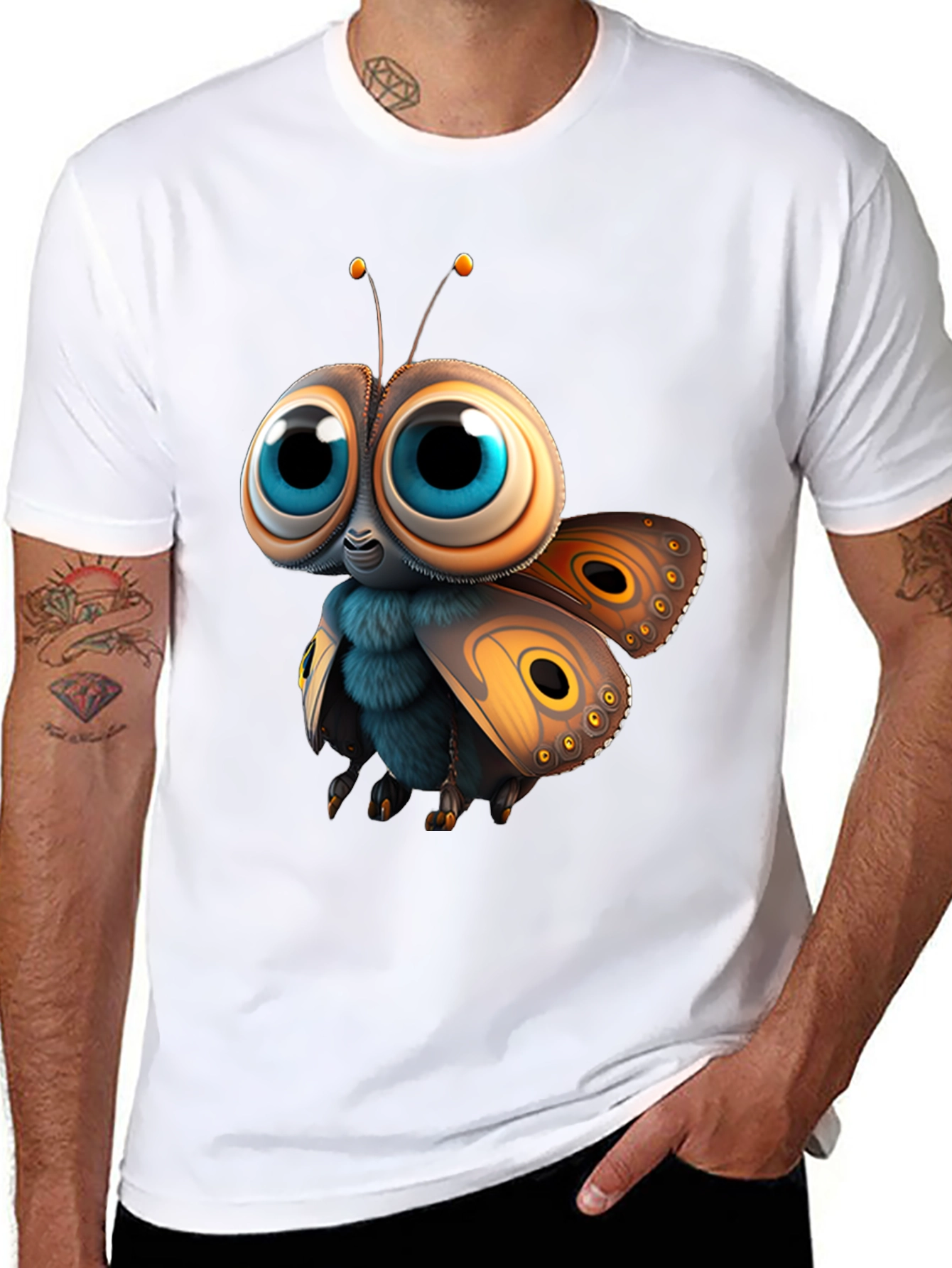 Black Cute Cartoon Moth Graphic Tee - Soft Cotton view 8
