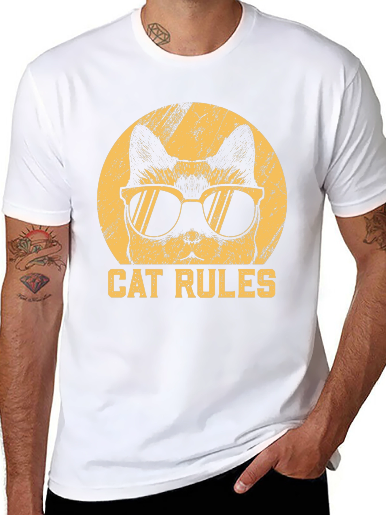 Black Cool Cat Rules Graphic T-Shirt view 8