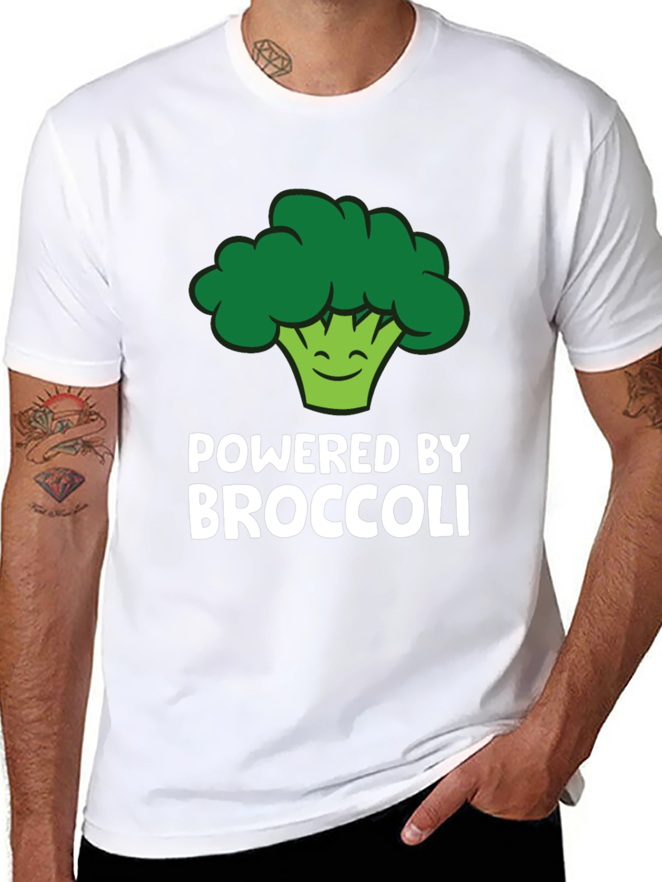 Black Powered By Broccoli T-Shirt - Funny Vegan Tee view 8