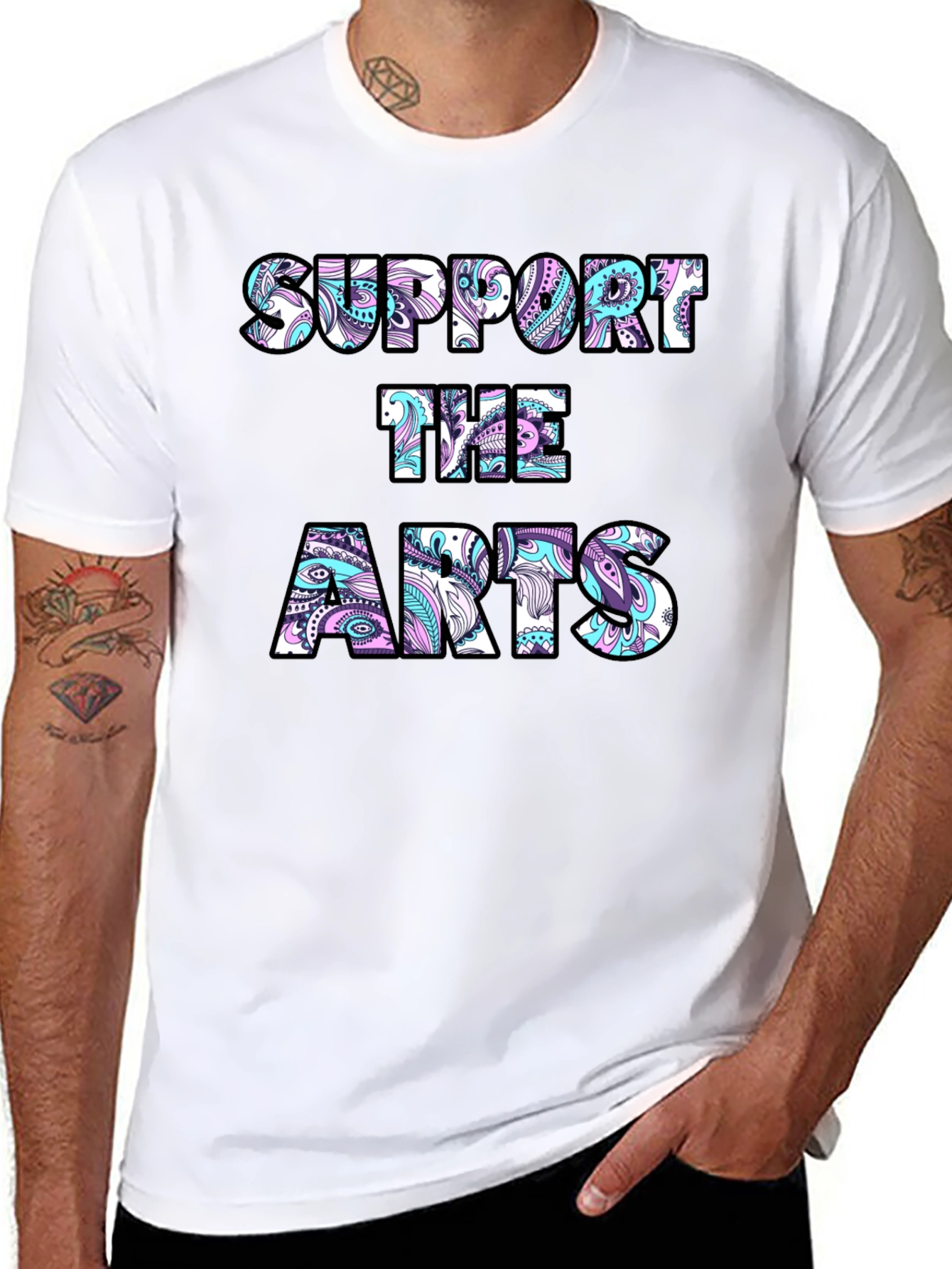 Black Support the Arts Graphic Tee - Black Crew Neck T-Shirt view 8