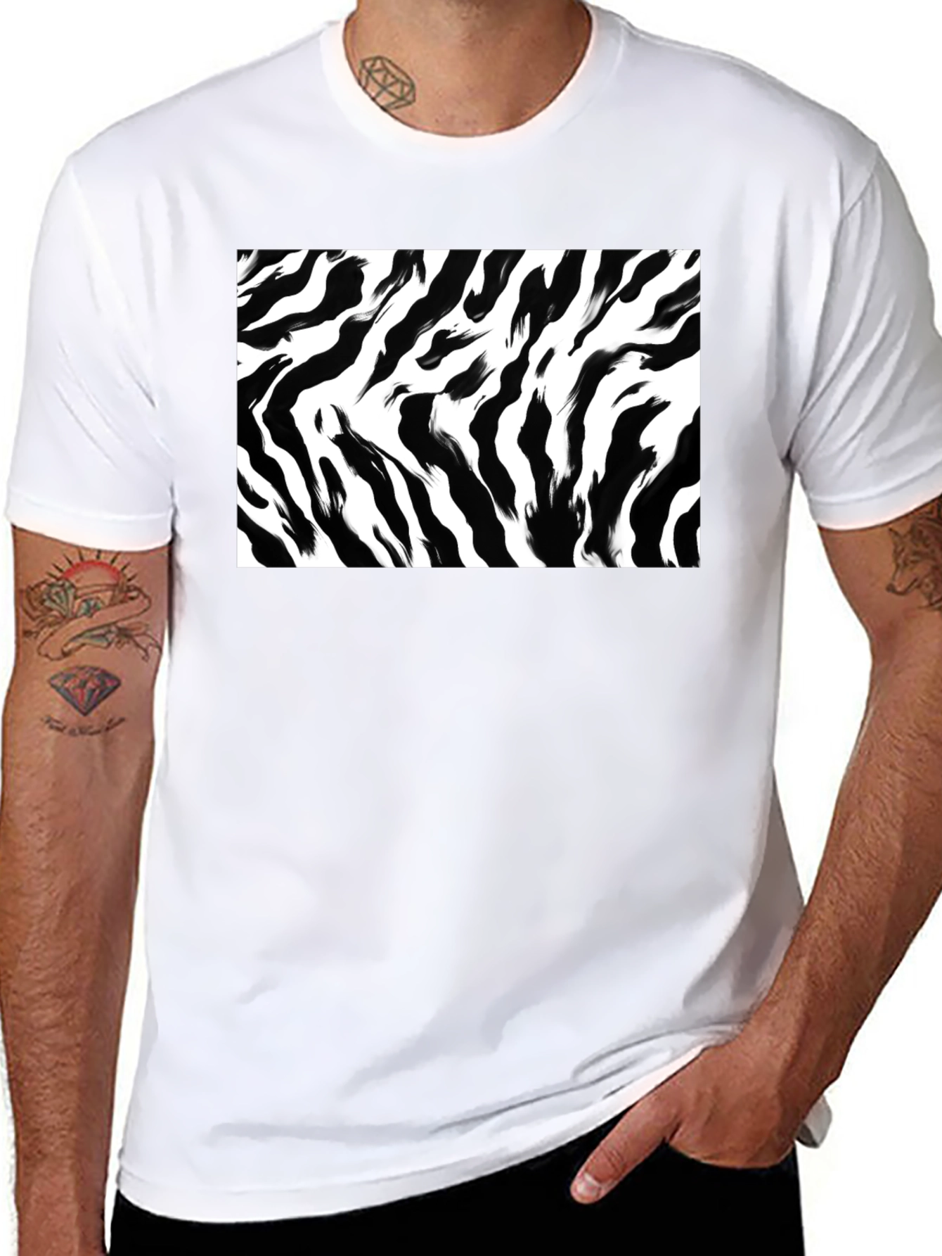 Black Zebra Stripe Graphic Print Black T-Shirt view 8