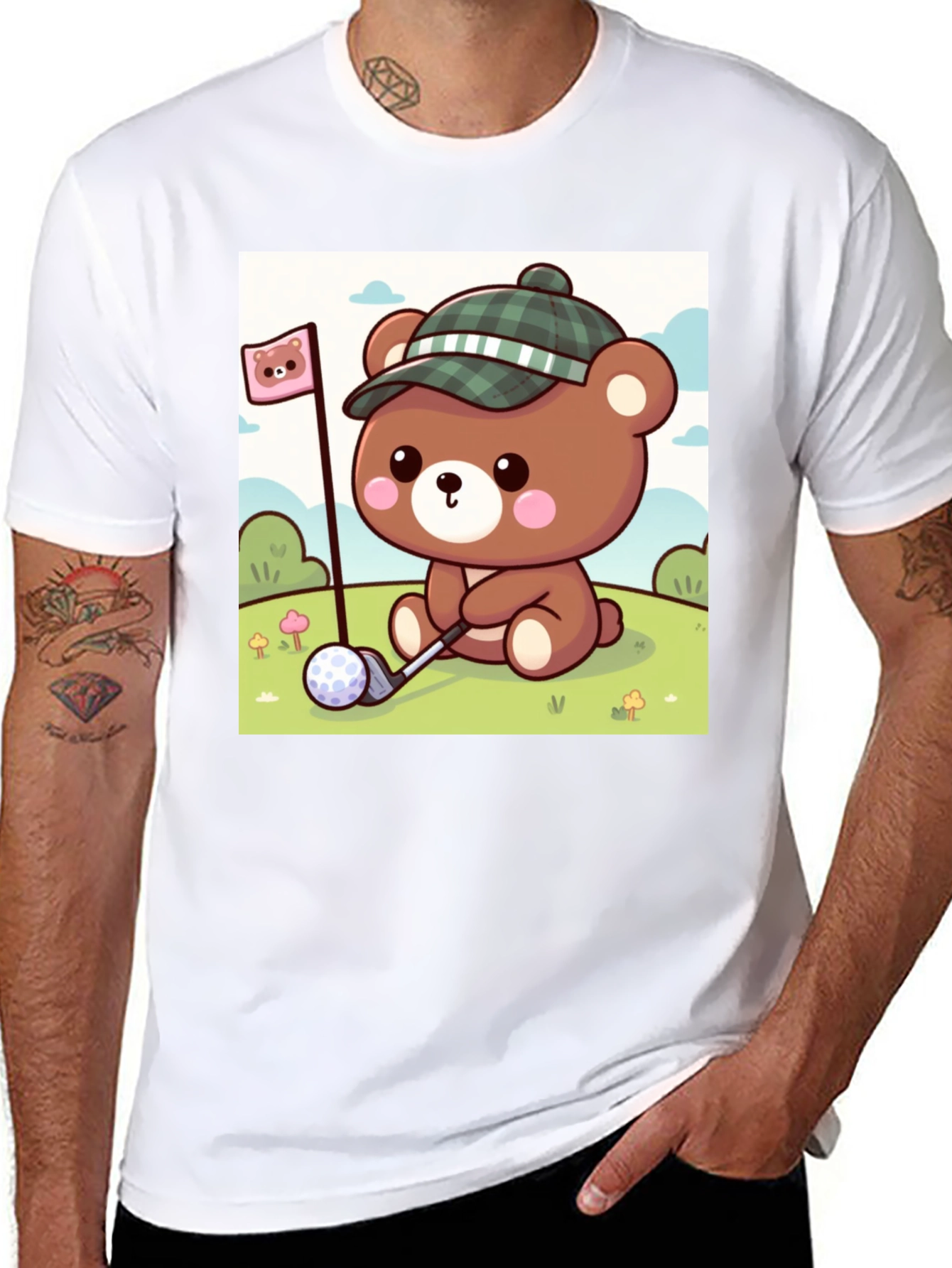 Black Cute Golf Bear Tee - Fun Cartoon Graphic T-Shirt view 8