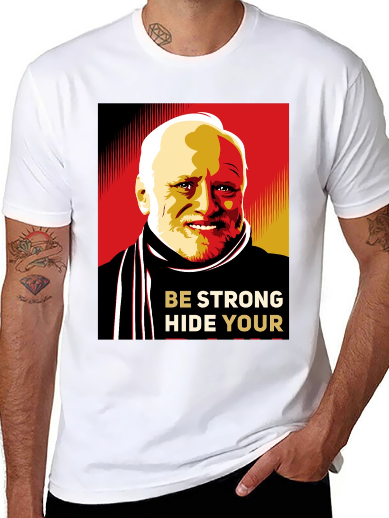 Black Hide Your Pain Harold Meme Black T-Shirt view 8