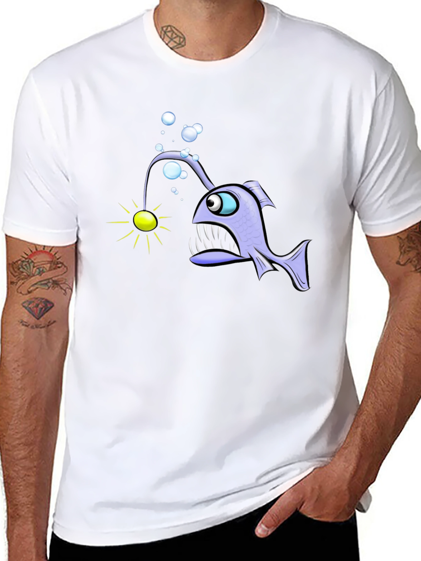Black Angler Fish Graphic T-Shirt - Unique Design view 8
