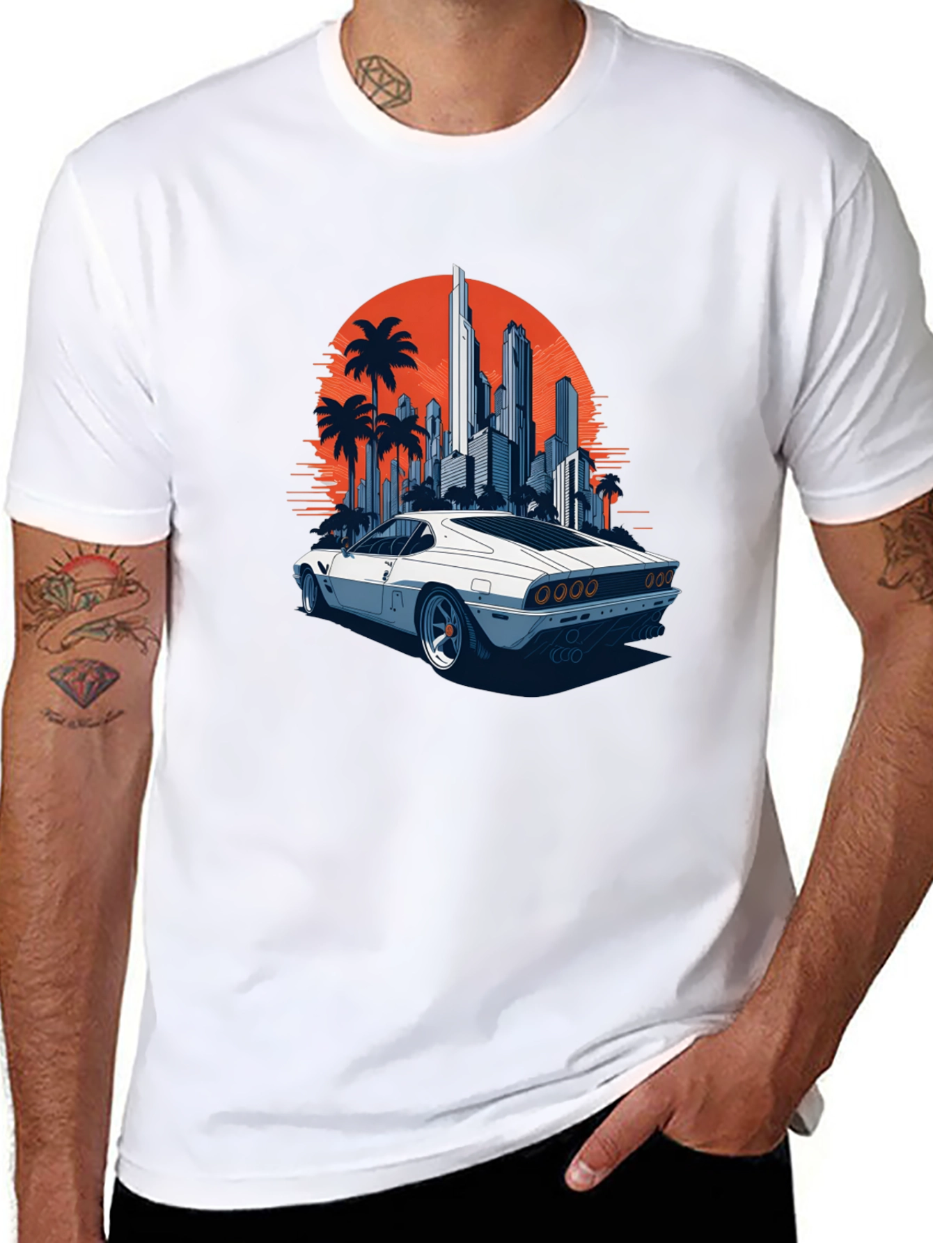 Black Retro Car & Cityscape Graphic Tee view 8