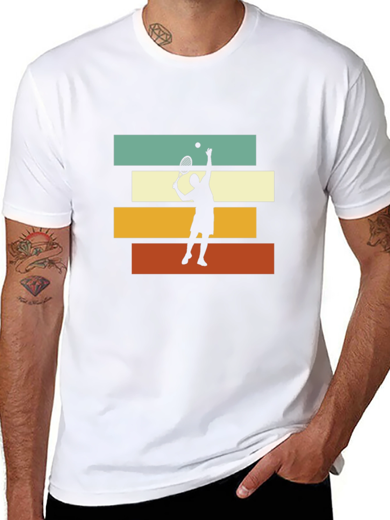 Black Tennis Player Retro T-Shirt view 8