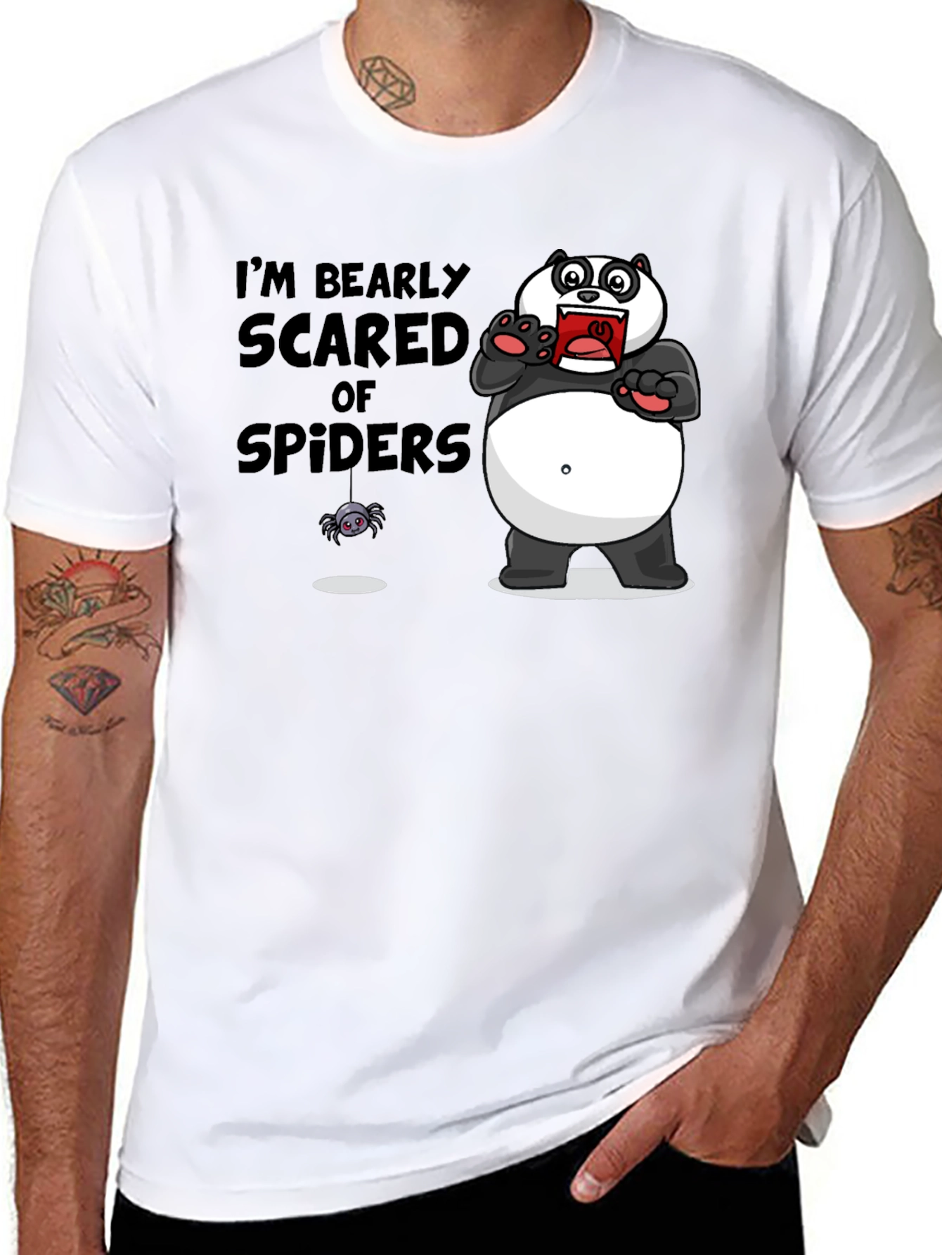 Black Bearly Scared of Spiders T-Shirt Funny Graphic Tee view 8