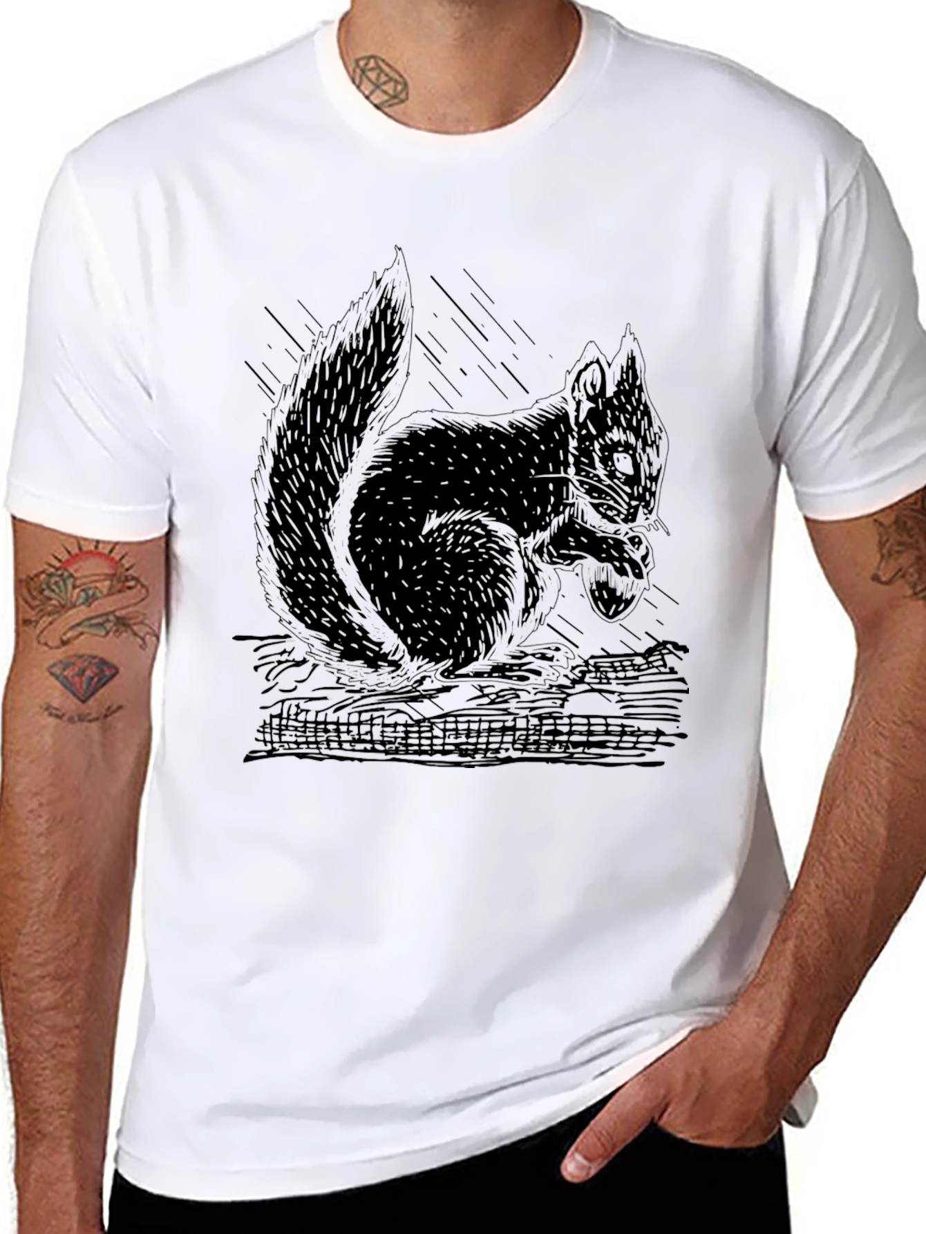 Black Men's Black Squirrel Graphic T-Shirt view 8