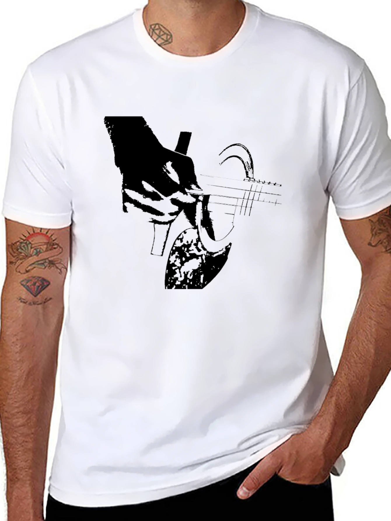 Black Guitar Graphic T-Shirt - Black Cotton Blend view 8