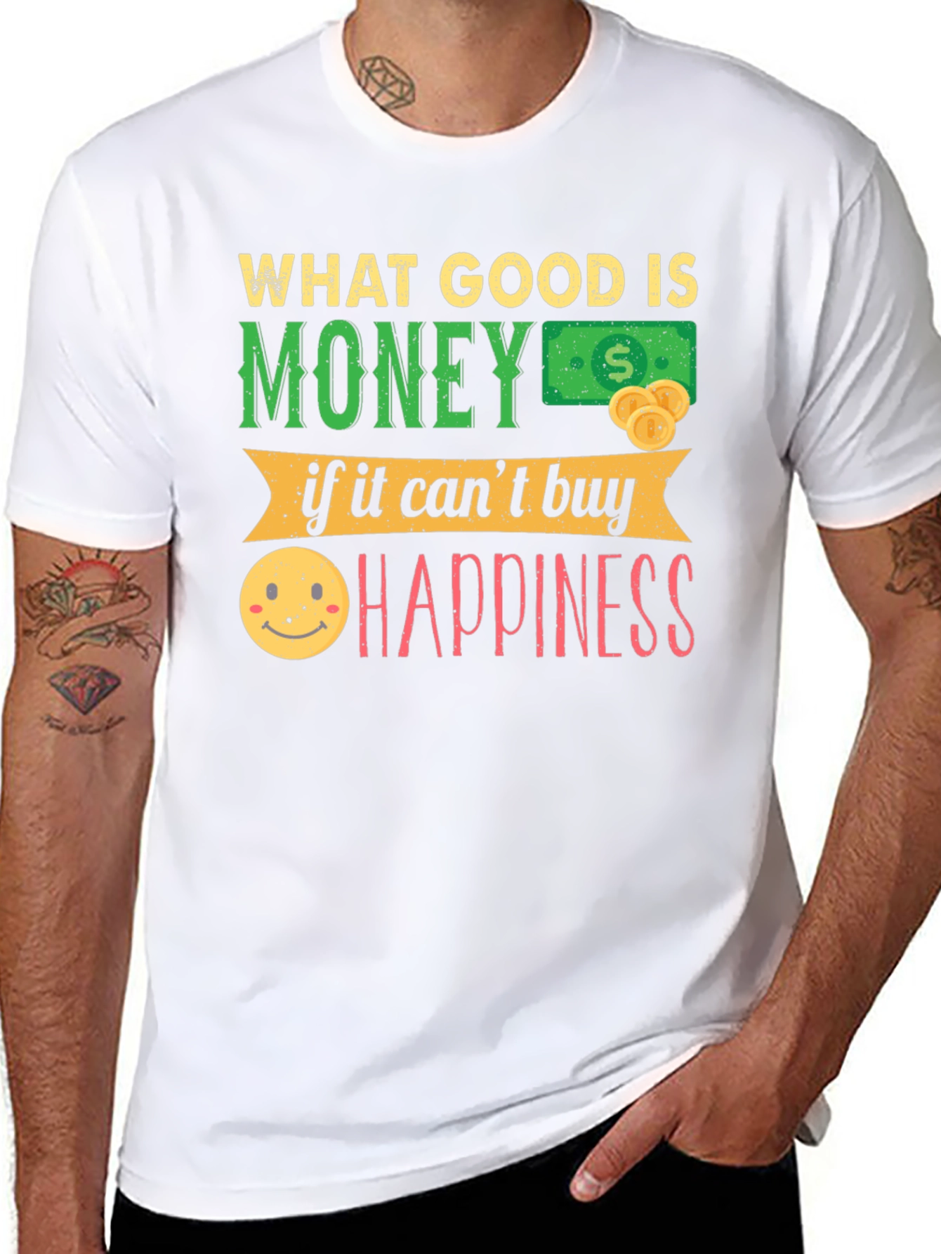 Black Money Can't Buy Happiness Graphic T-Shirt view 8