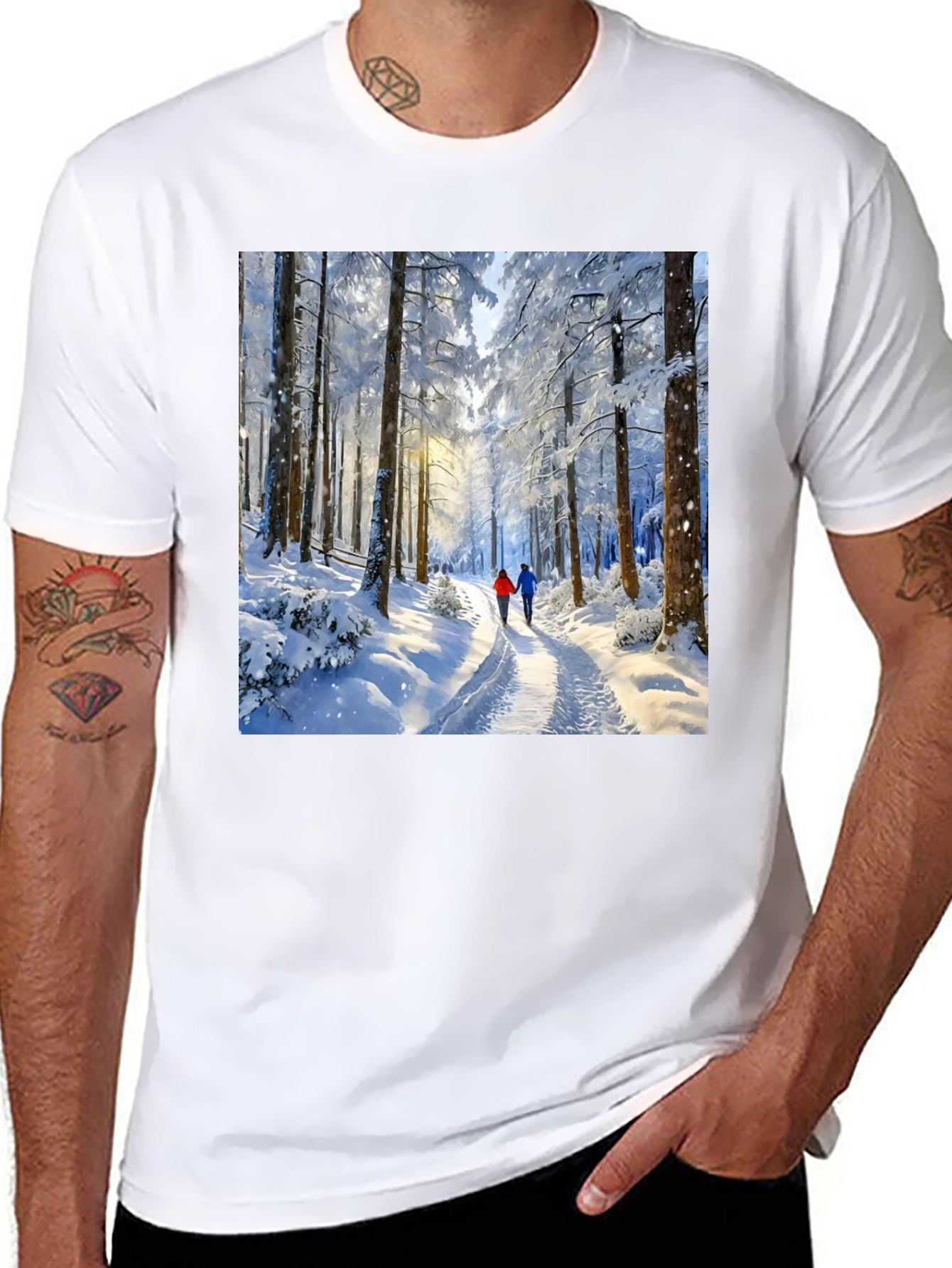Black Winter Forest Path Graphic Tee view 8