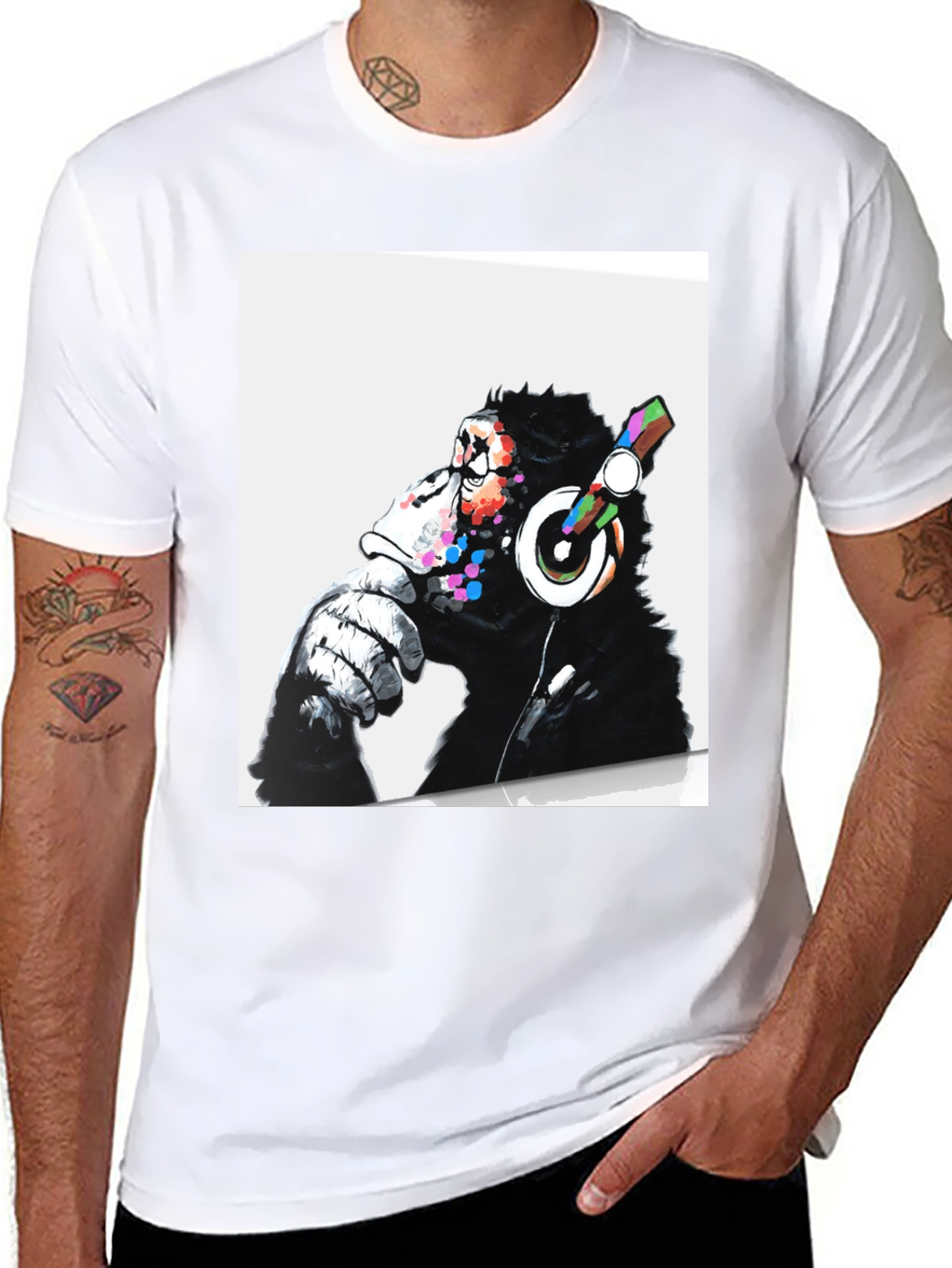 Black Cool Ape DJ Graphic Tee - Black Cotton T-Shirt view 8