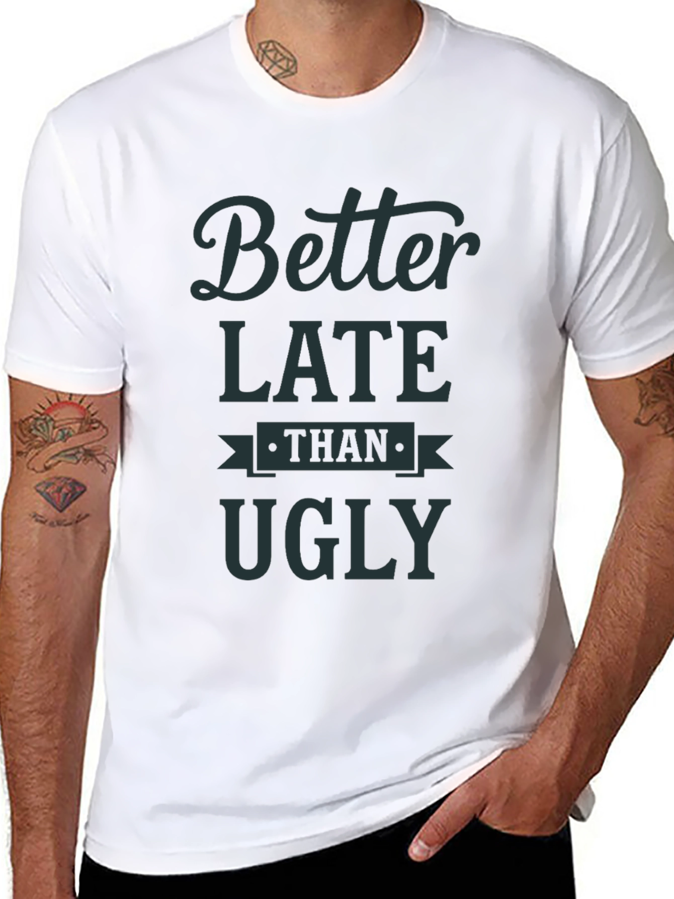 Black Better Late Than Ugly Graphic Tee - Men's Black T-Shirt view 8