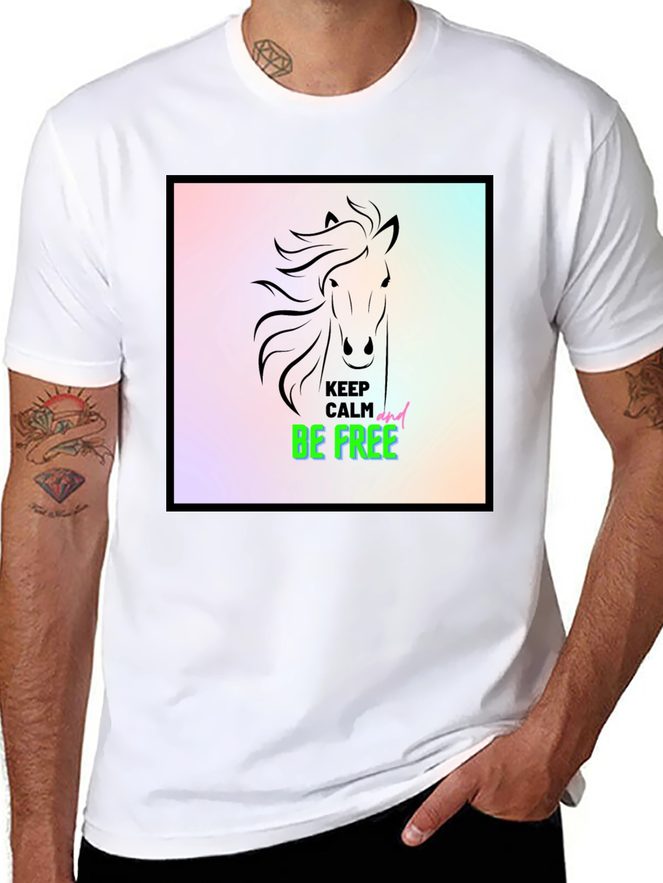 Black Keep Calm & Be Free Horse Graphic Tee view 8