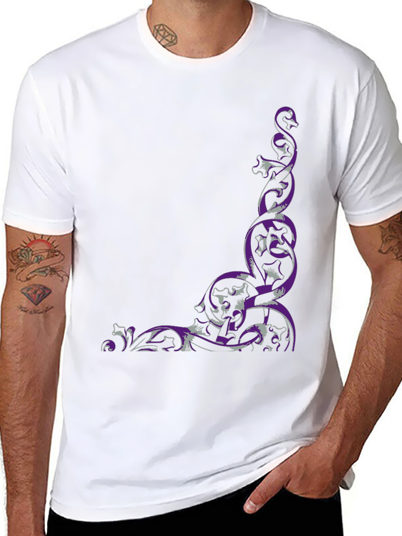 Ornate Scrollwork Graphic Tee - Black Cotton Blend - 8