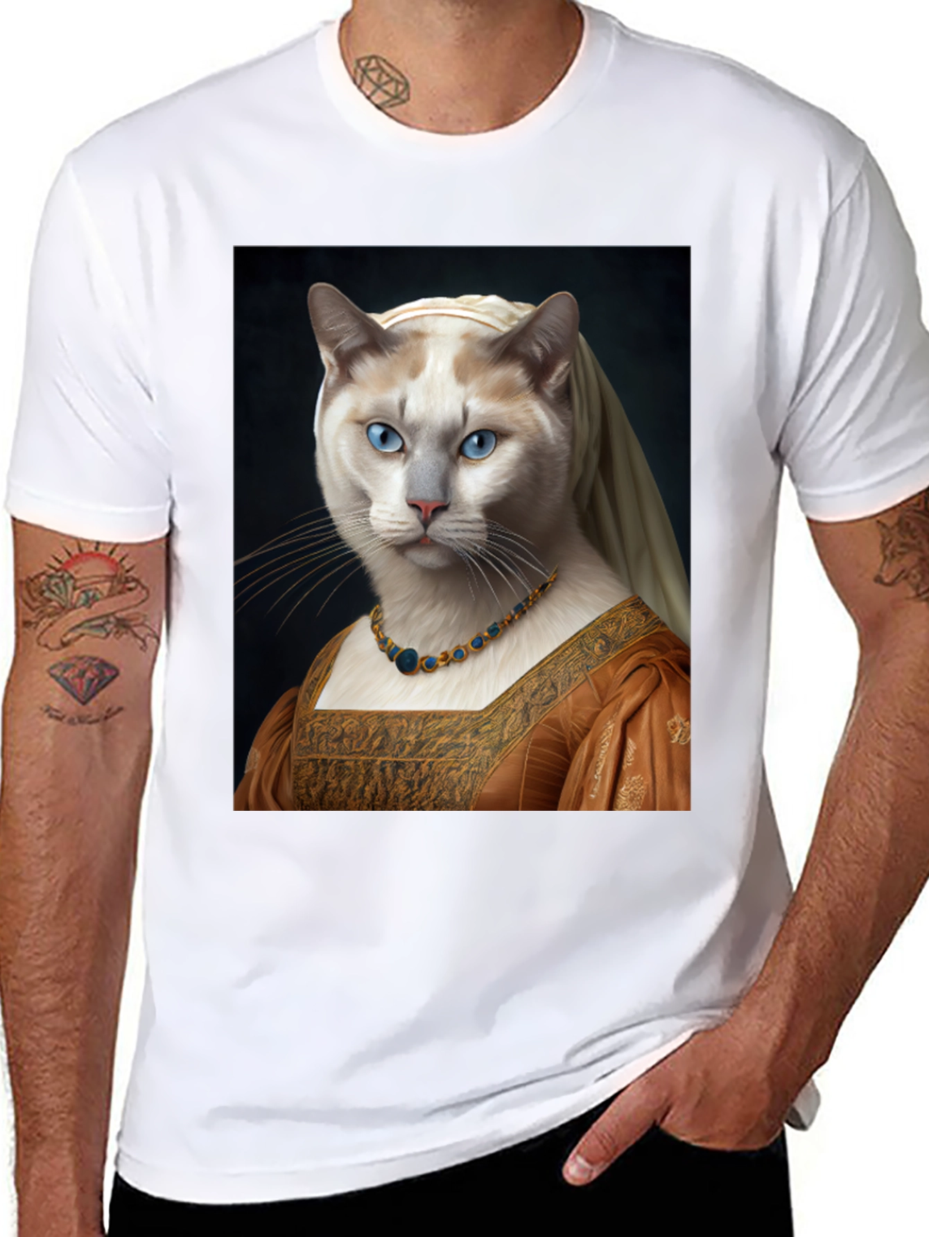 Black Cat Renaissance Portrait T-Shirt - Unique Art Tee view 8