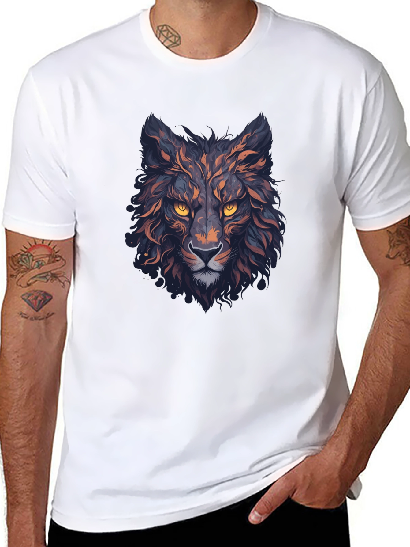 Black Men's Black Wolf Graphic T-Shirt view 8