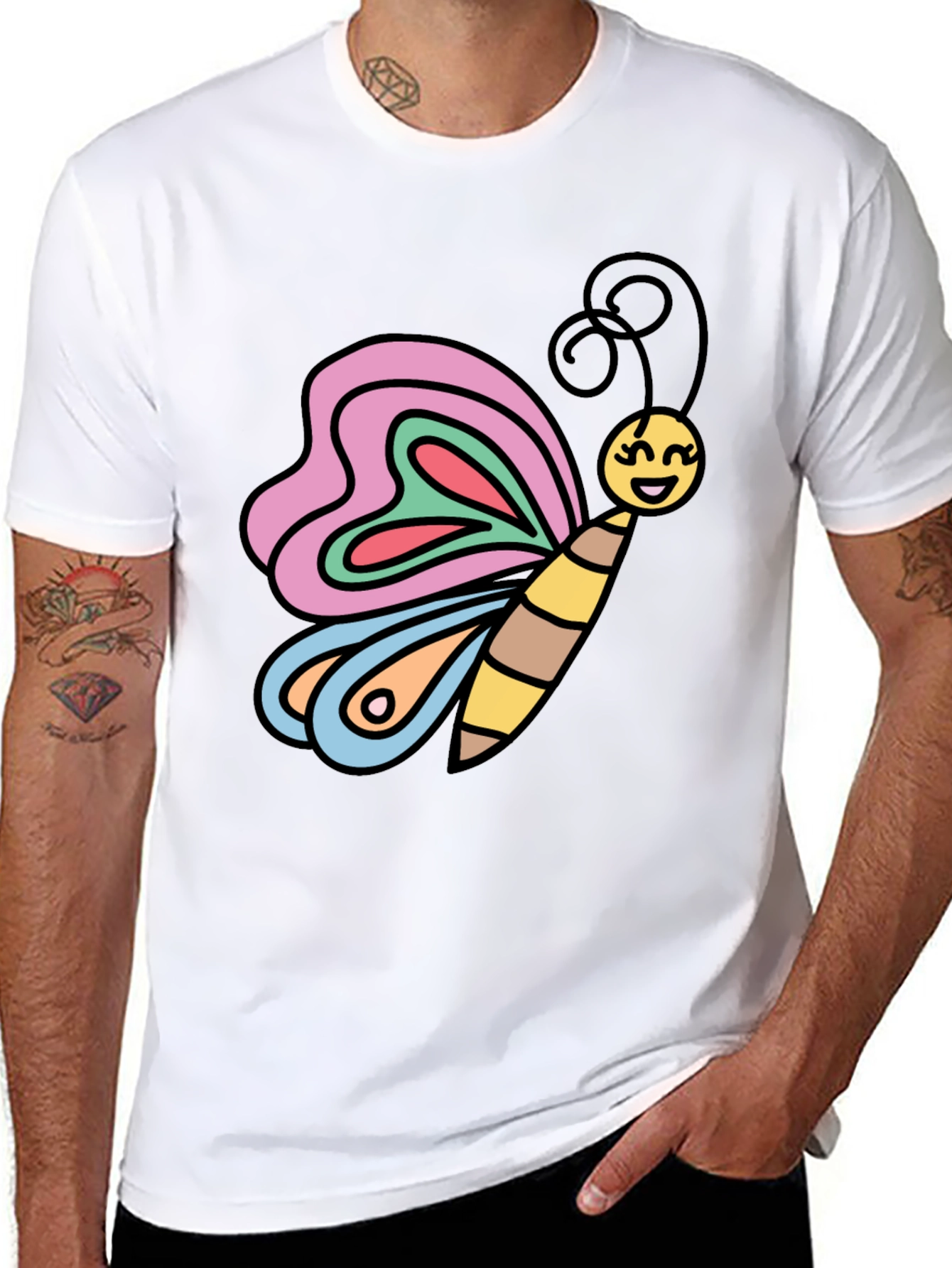 Black Butterfly Graphic Tee - Cheerful Cartoon Design view 8