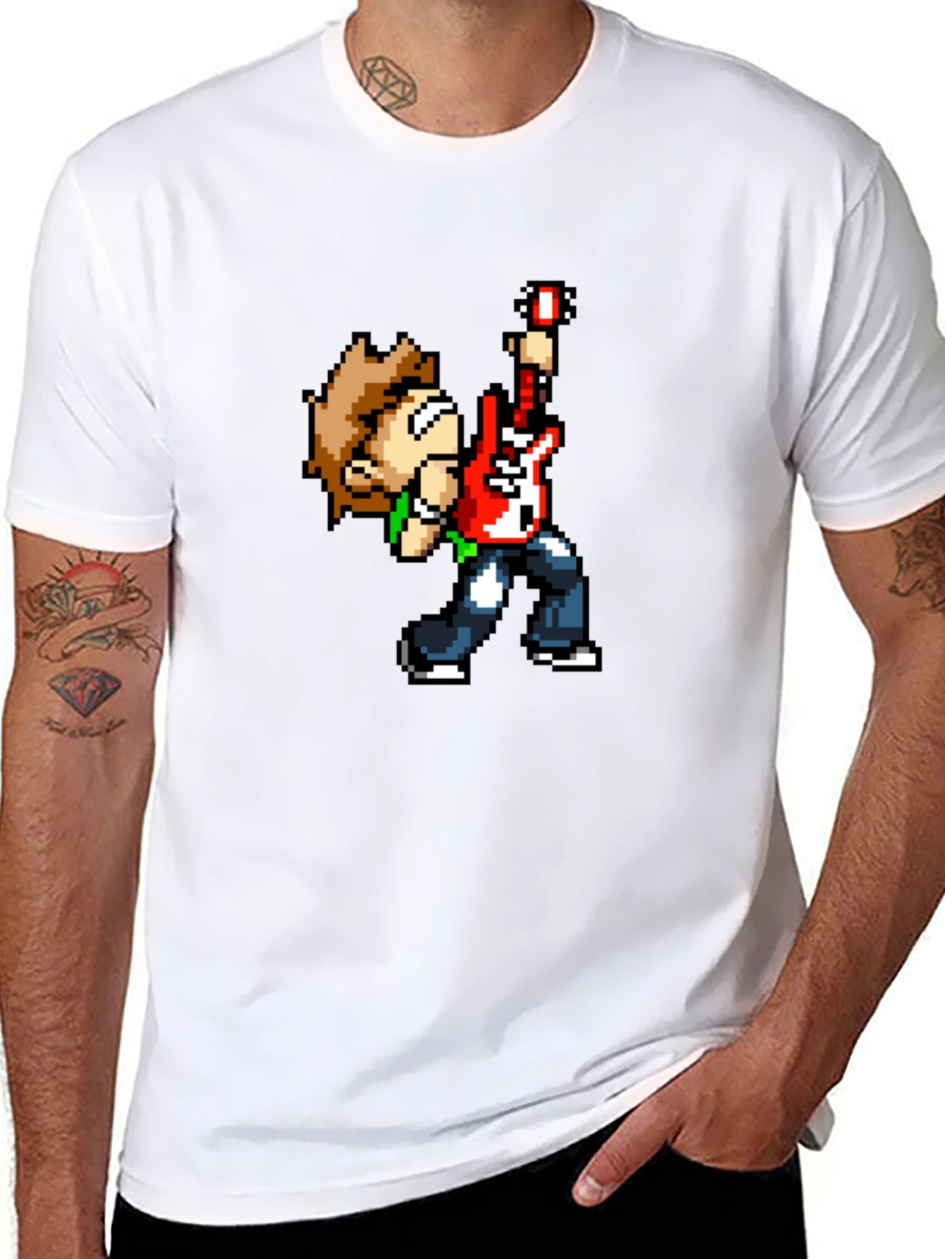 Black Pixel Art Guitar Player Black T-Shirt view 8