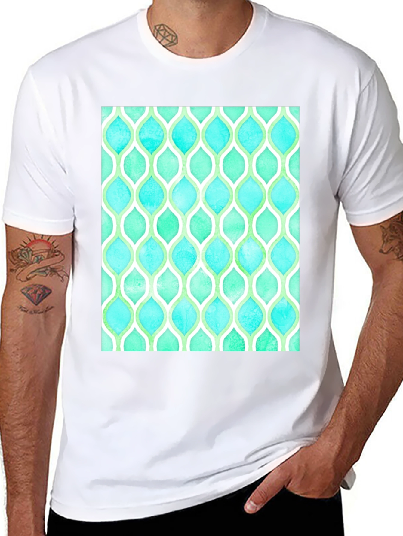Black Aqua & Green Patterned T-Shirt view 8