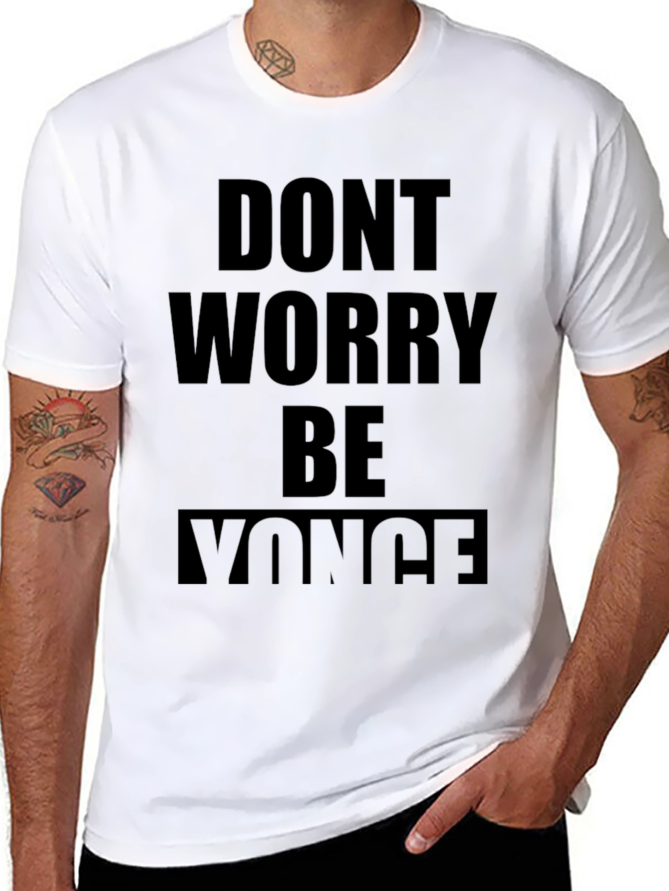Black Don't Worry Be Yonce T-Shirt - Men's Black Tee view 8