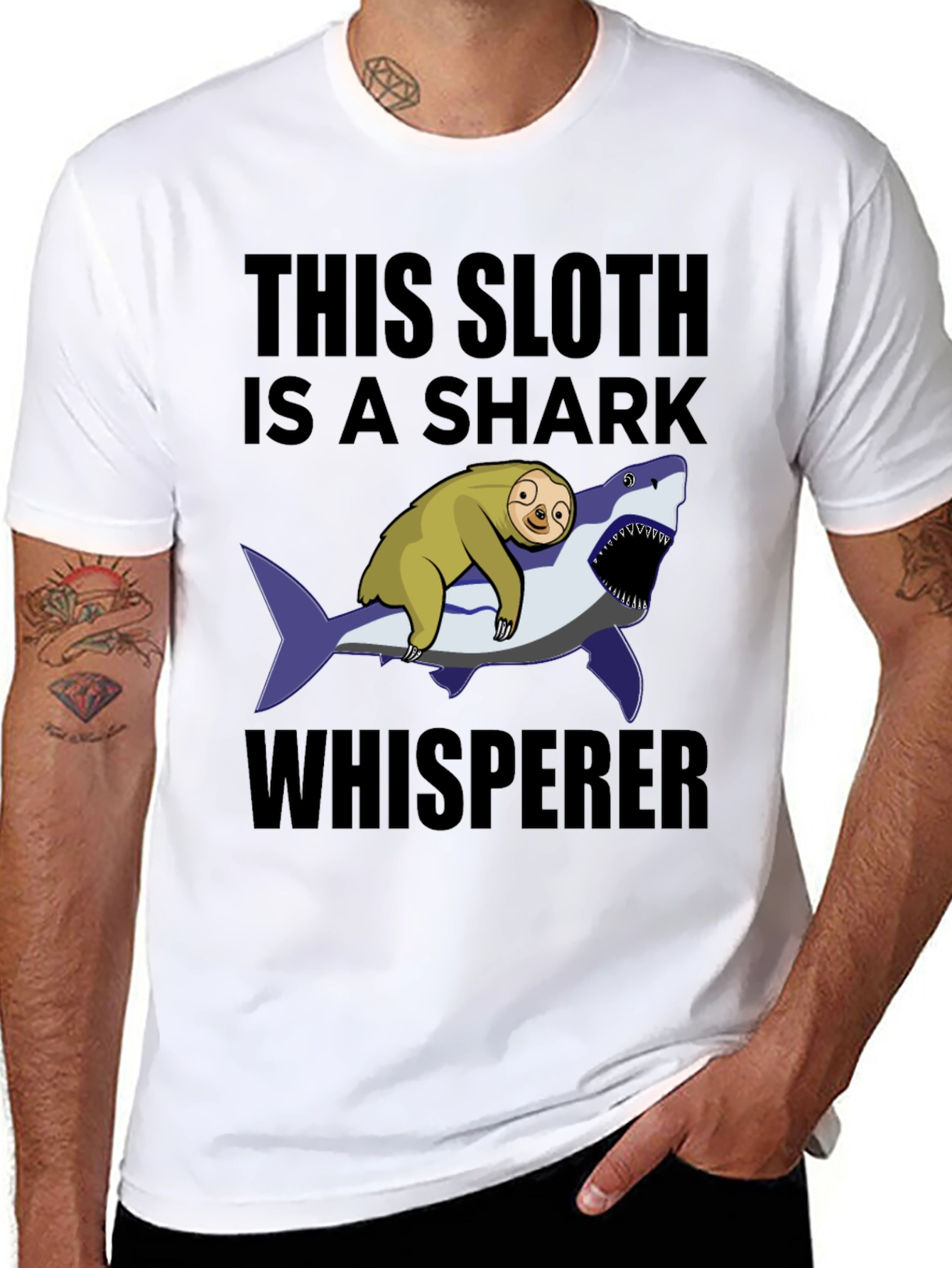 Black Sloth Shark Whisperer T-Shirt - Funny Graphic Tee view 8