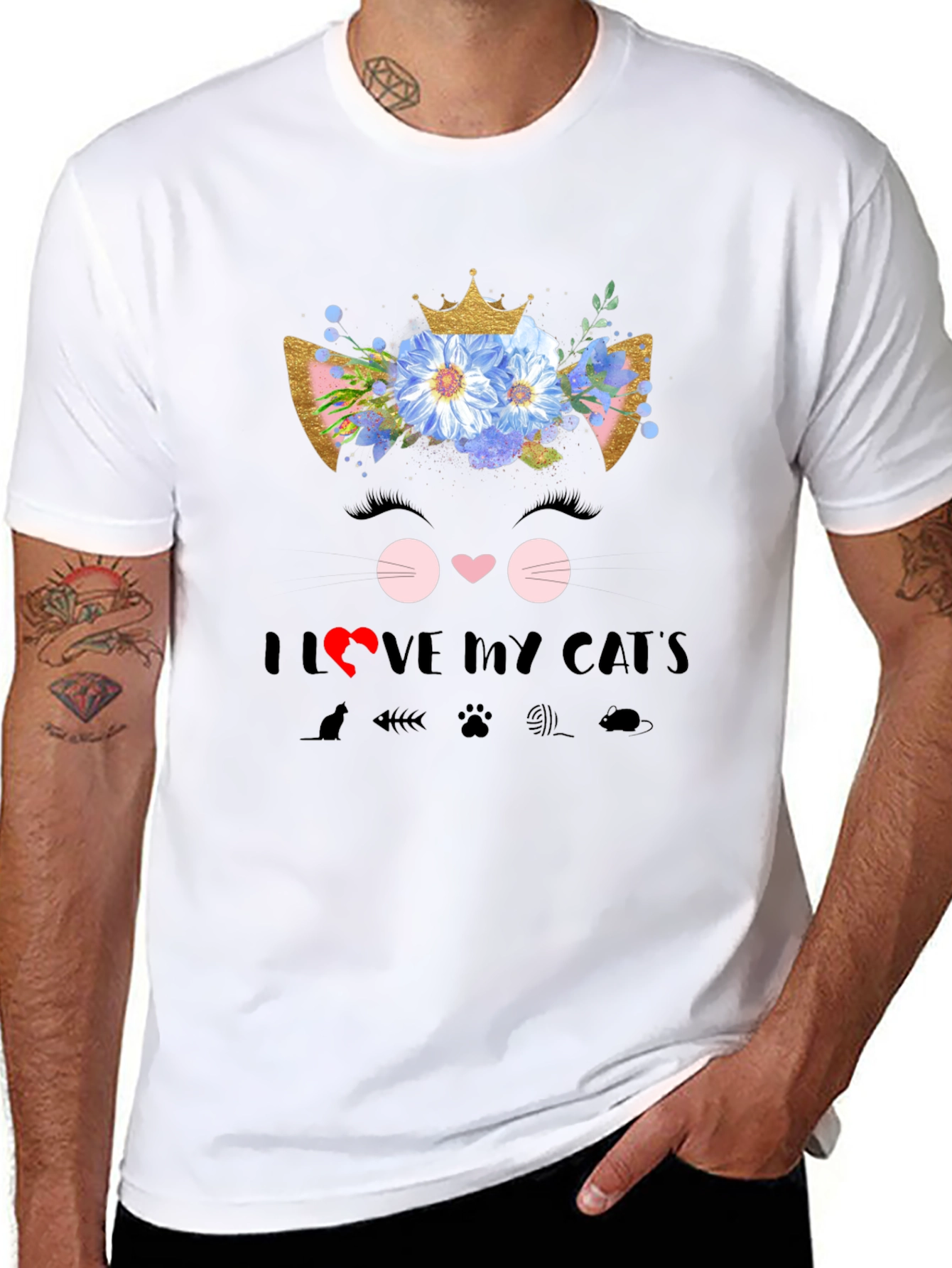 Black I Love My Cat T-Shirt - Floral Cat Design view 8