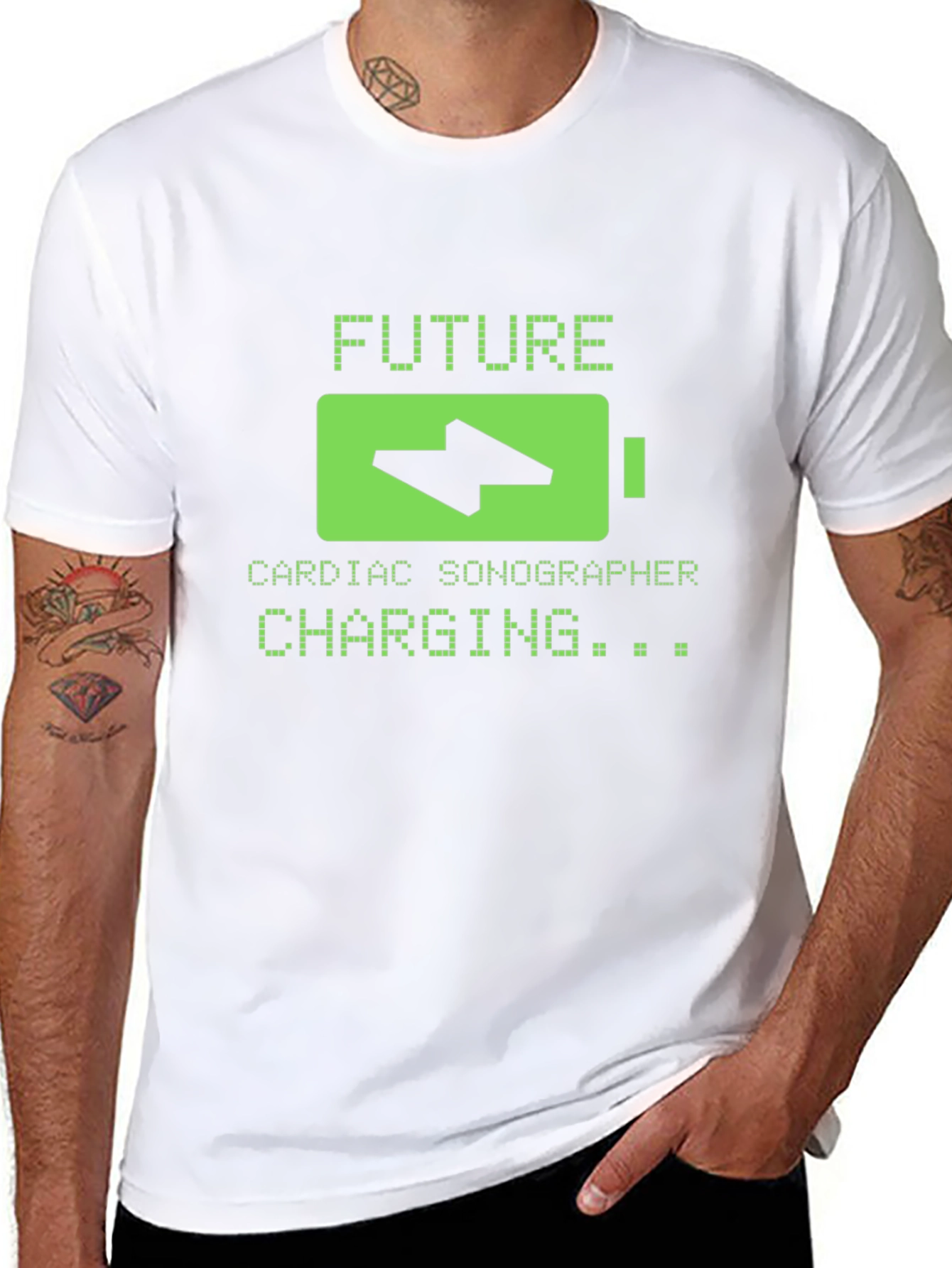 Black Future Cardiac Sonographer Charging T-Shirt view 8