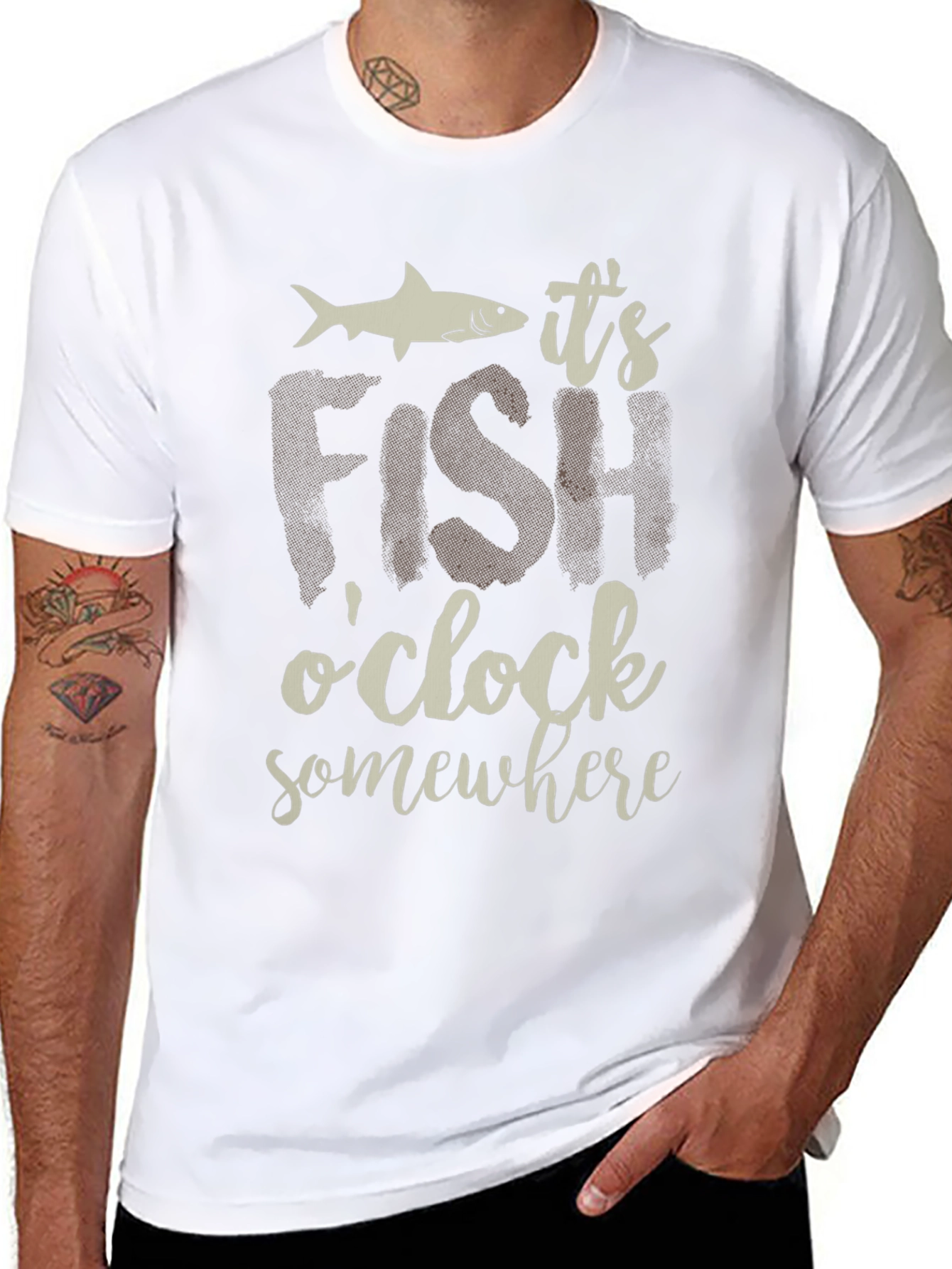 Black It's Fish O'Clock Somewhere T-Shirt view 8
