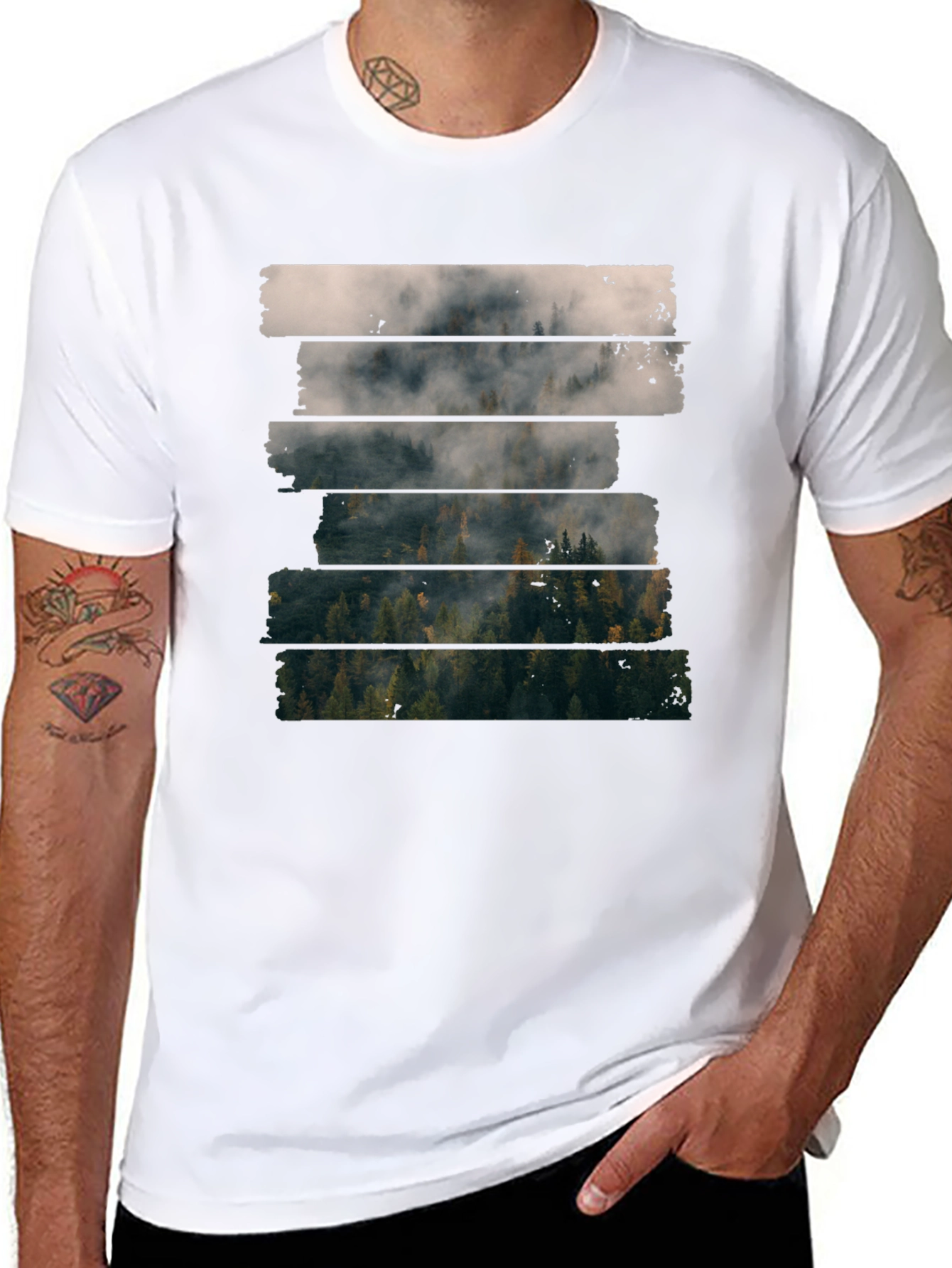 Black Foggy Forest T-Shirt - Nature Inspired Tee view 8