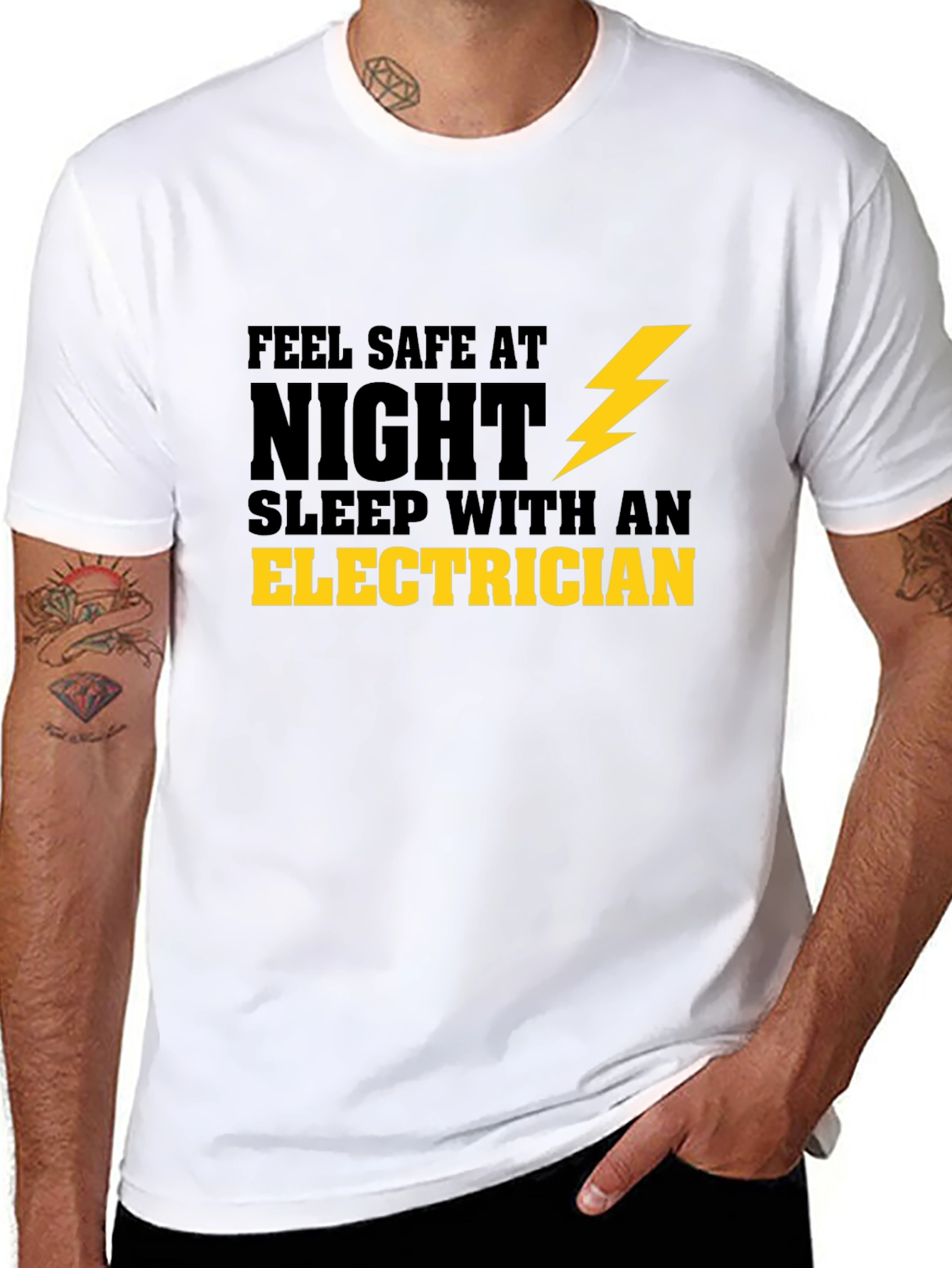 Black Feel Safe Sleep With An Electrician T-Shirt view 8