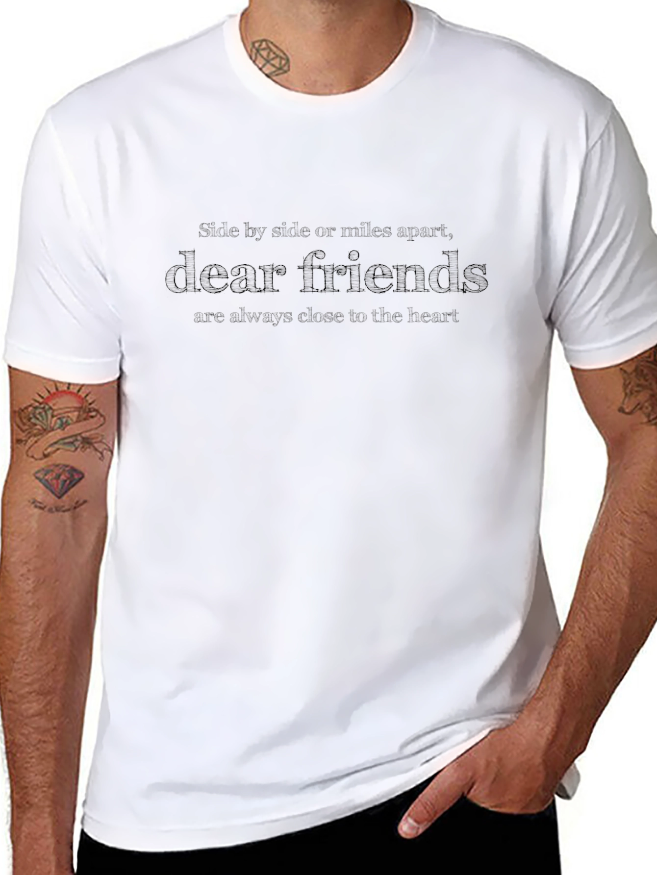 Black Dear Friends T-Shirt - Side by Side or Miles Apart view 8