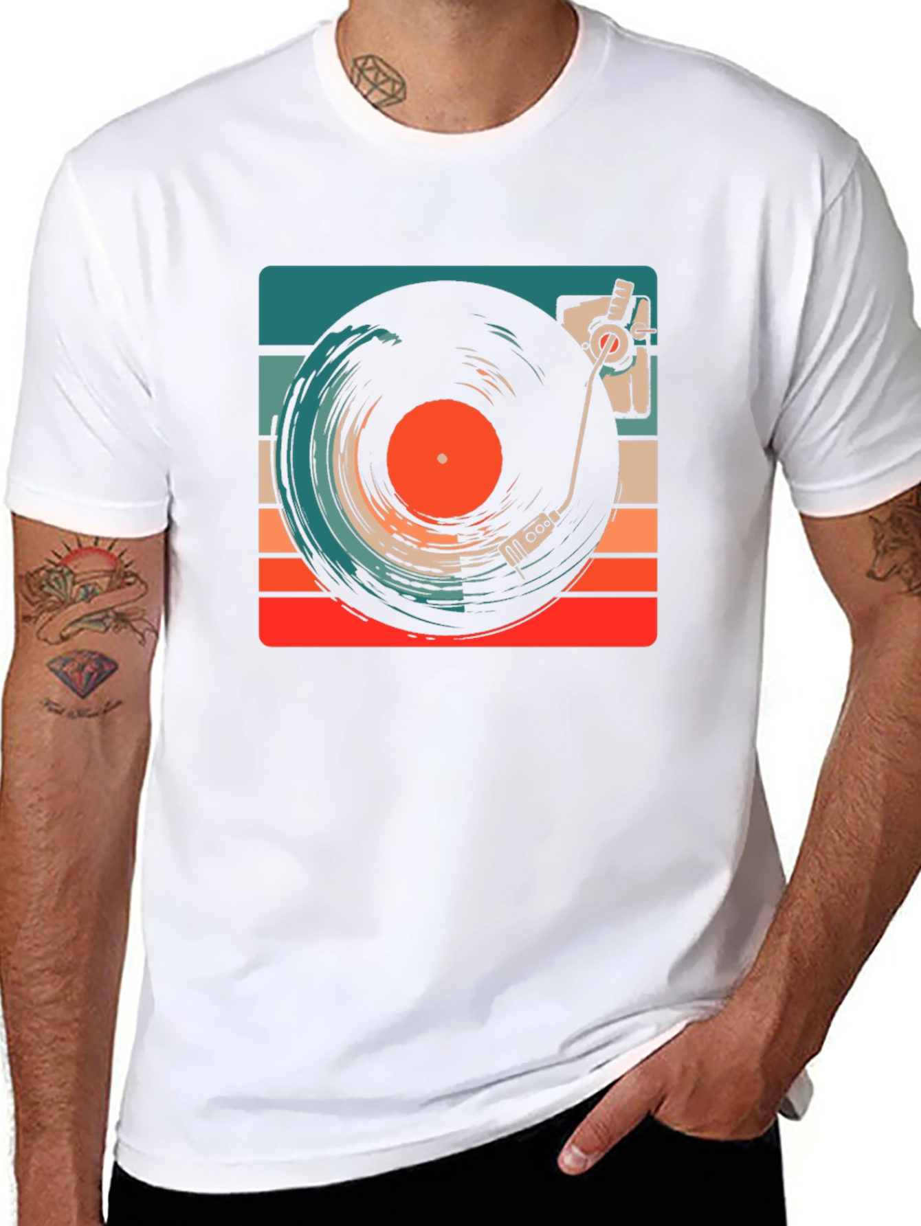 Black Retro Vinyl Record Player Graphic Tee view 8