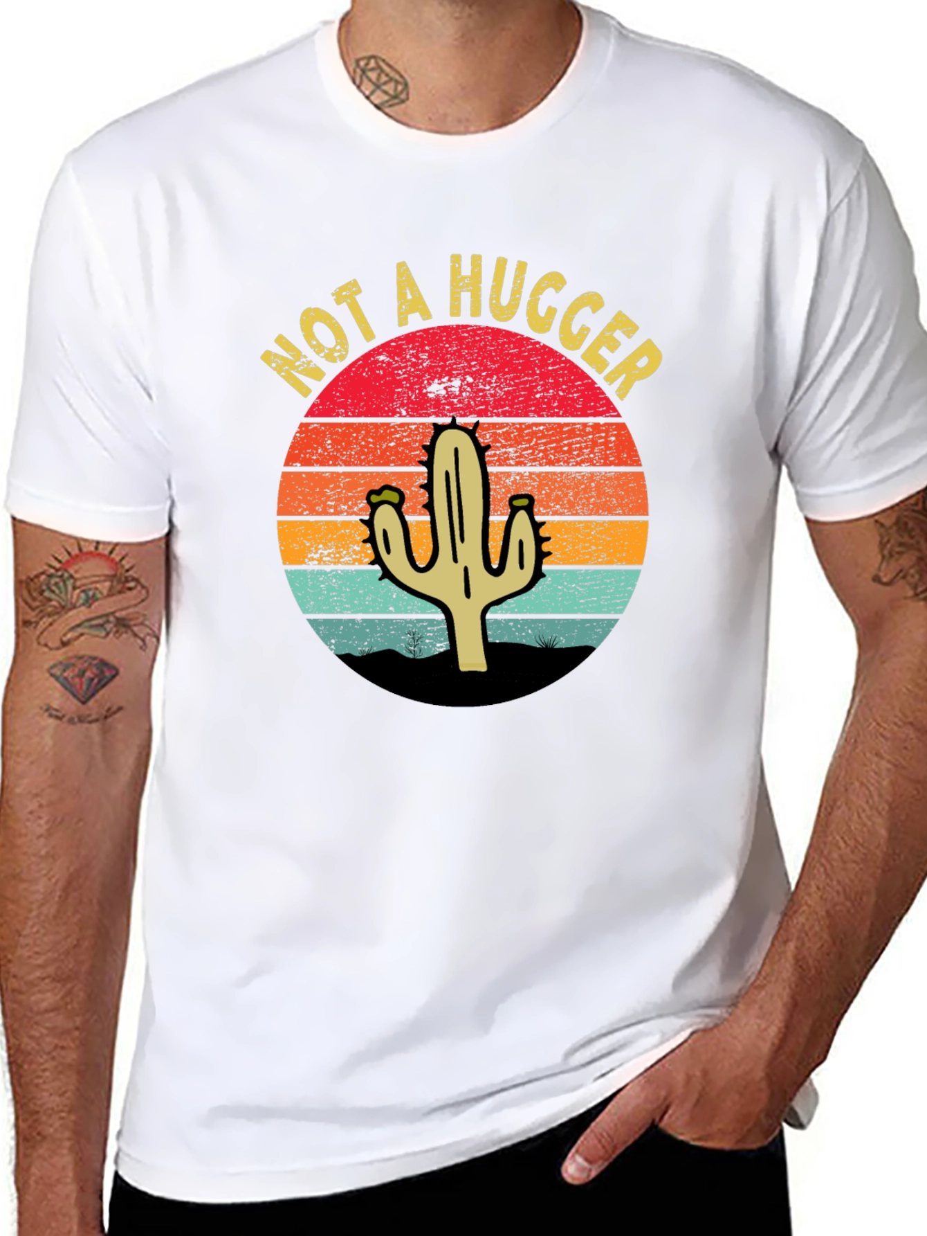 Black Not A Hugger Cactus Graphic T-Shirt - Unisex view 8