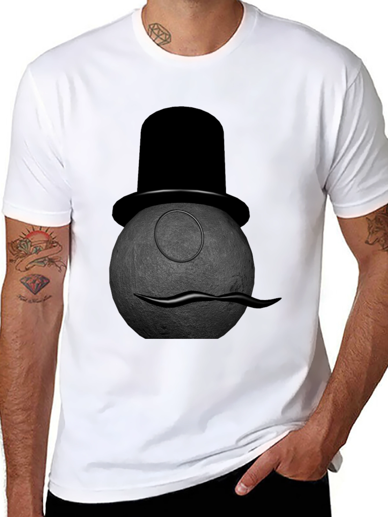 Black Dapper Moon Man Graphic Tee view 8