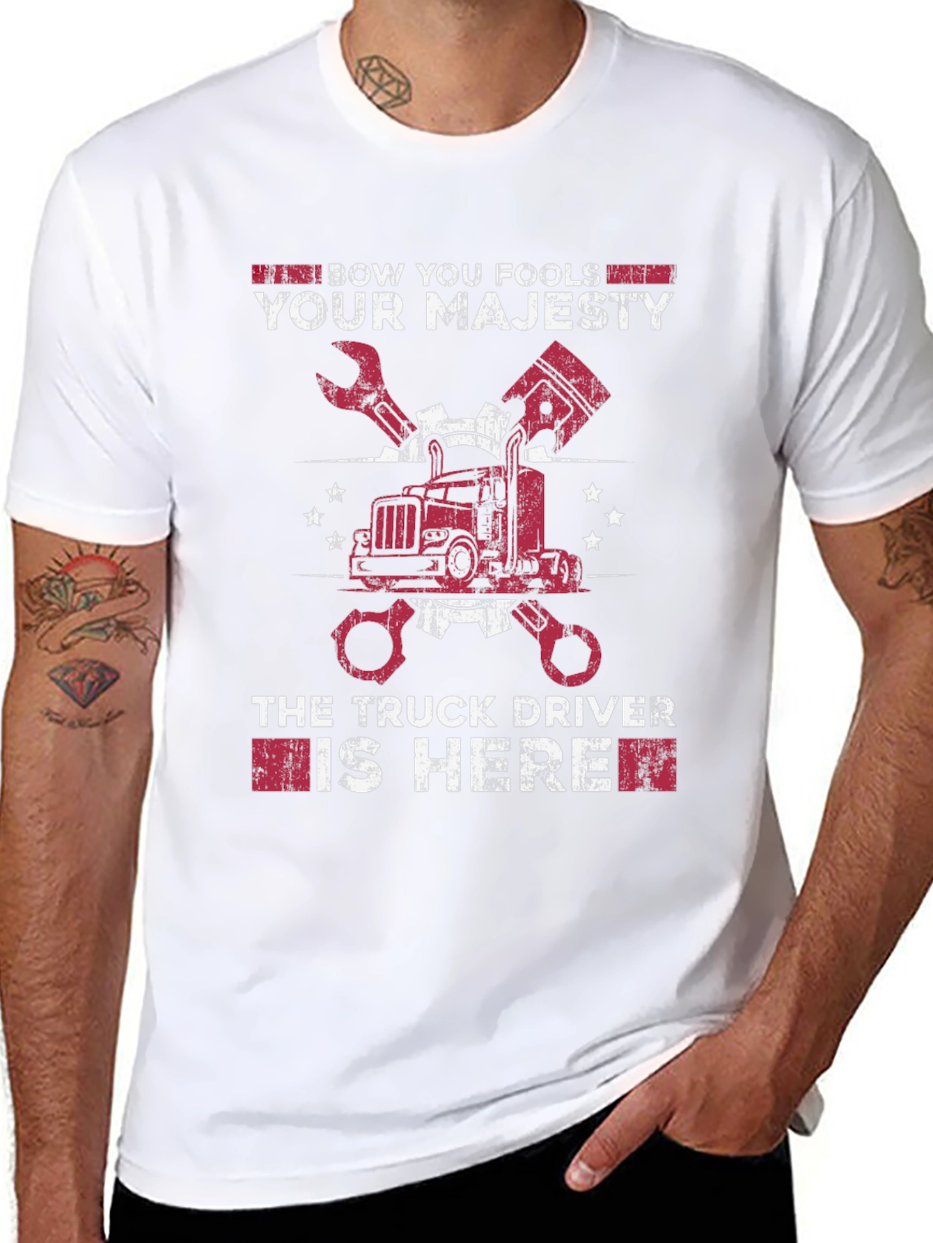 Black Bow You Fools Truck Driver T-Shirt view 8
