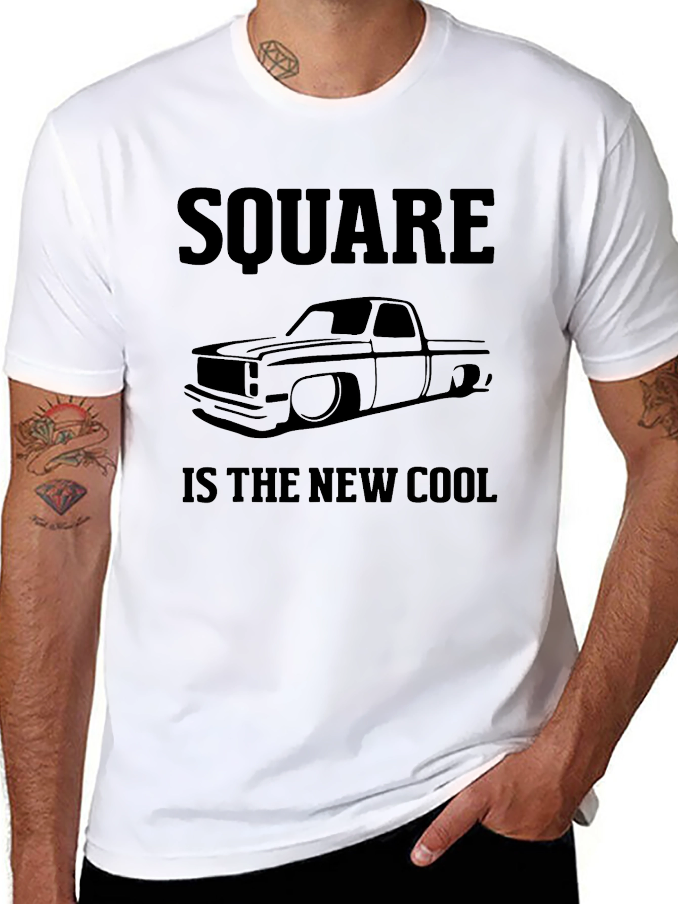 Black Square Body Truck T-Shirt - "Square is the New Cool" view 8