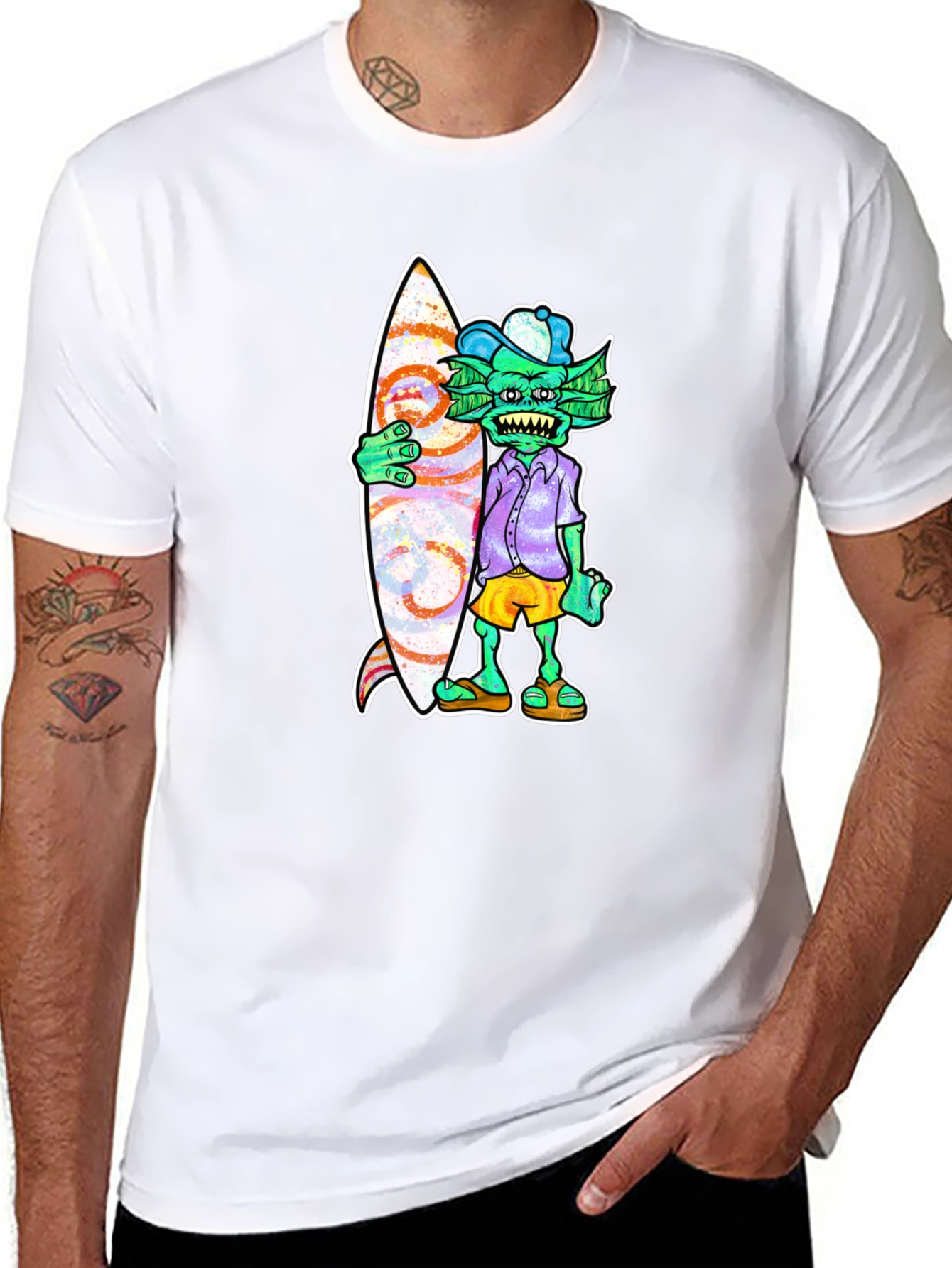 Black Cool Surfer Monster Graphic T-Shirt view 8