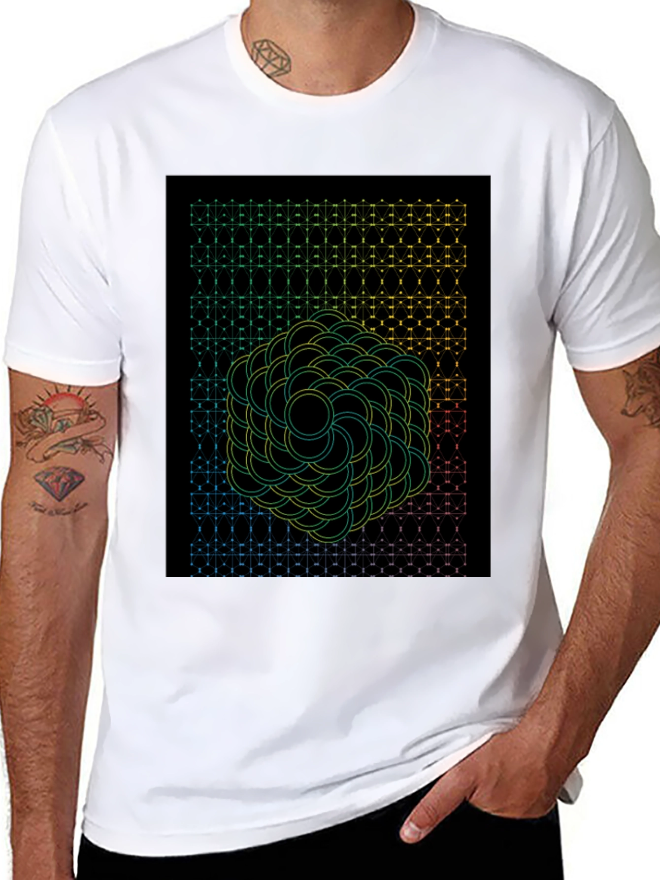 Black Geometric Flower Black T-Shirt view 8