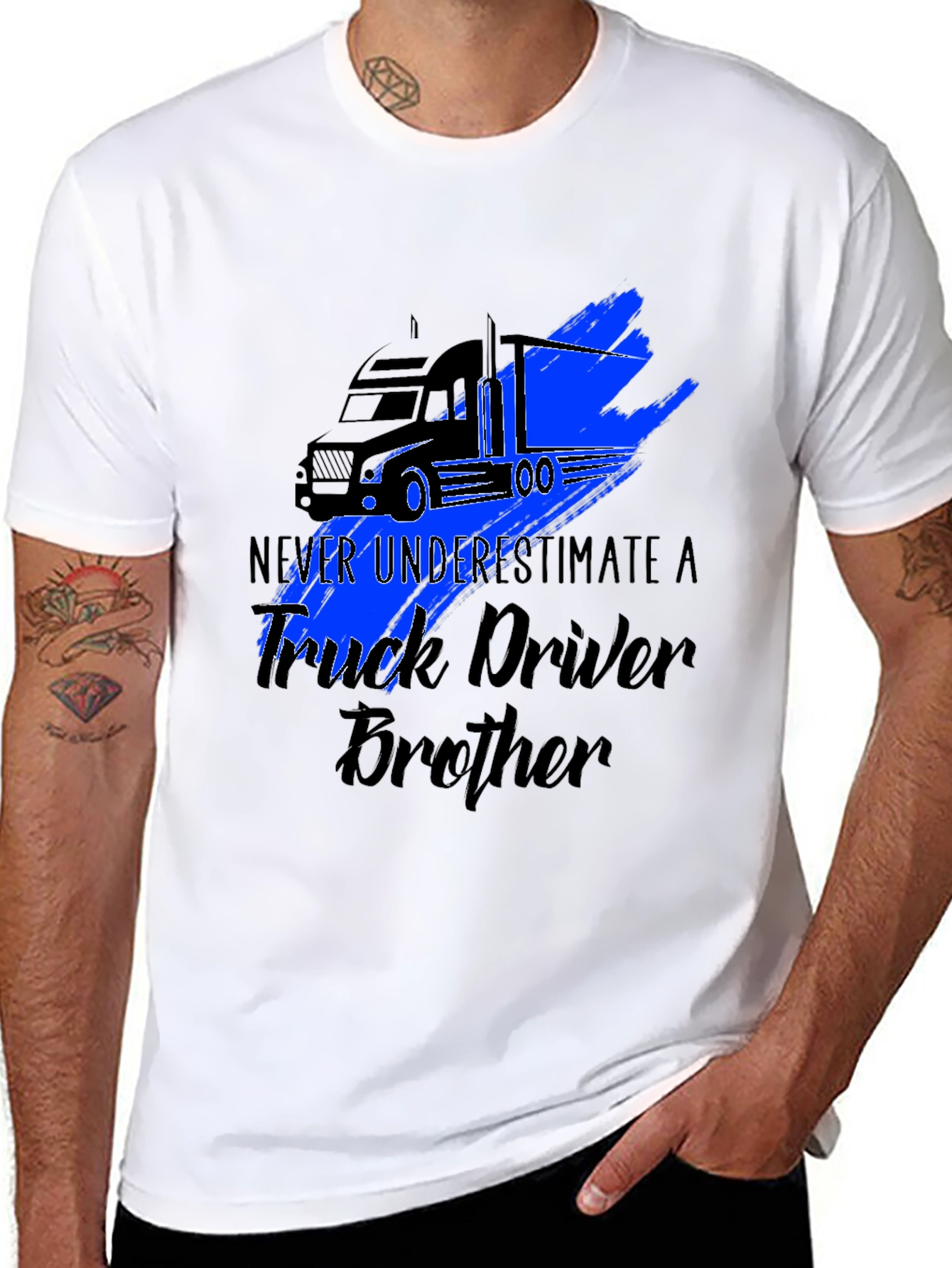 Black Truck Driver Brother Graphic Tee - Black T-Shirt view 8