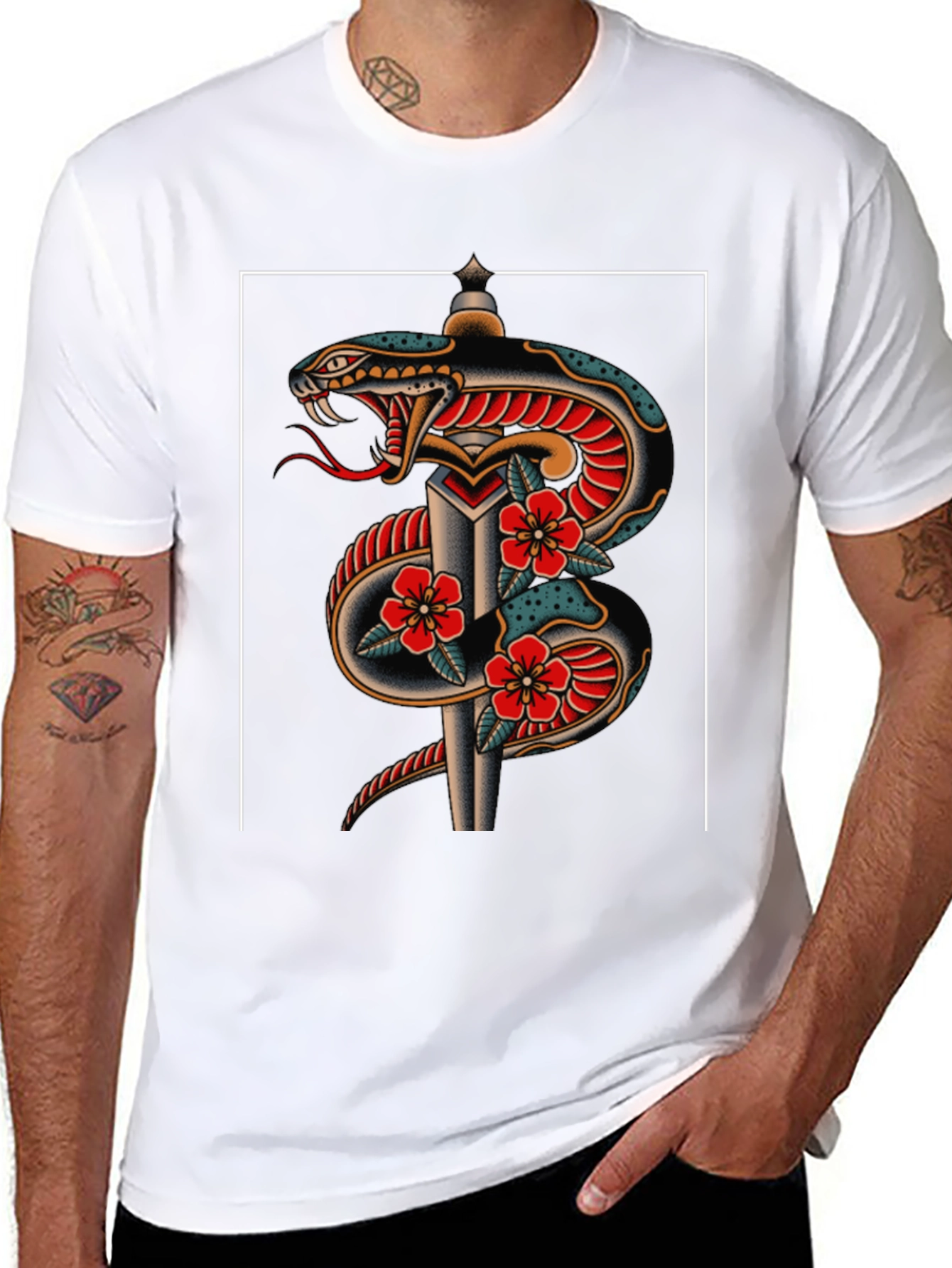 Black Snake & Dagger Graphic Tee - Classic Tattoo Style view 8