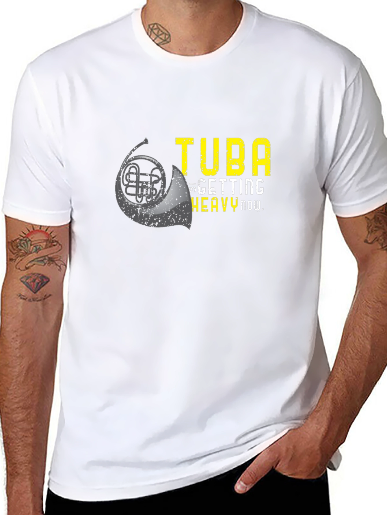 Black Funny Tuba Heavy Now Graphic T-Shirt view 8